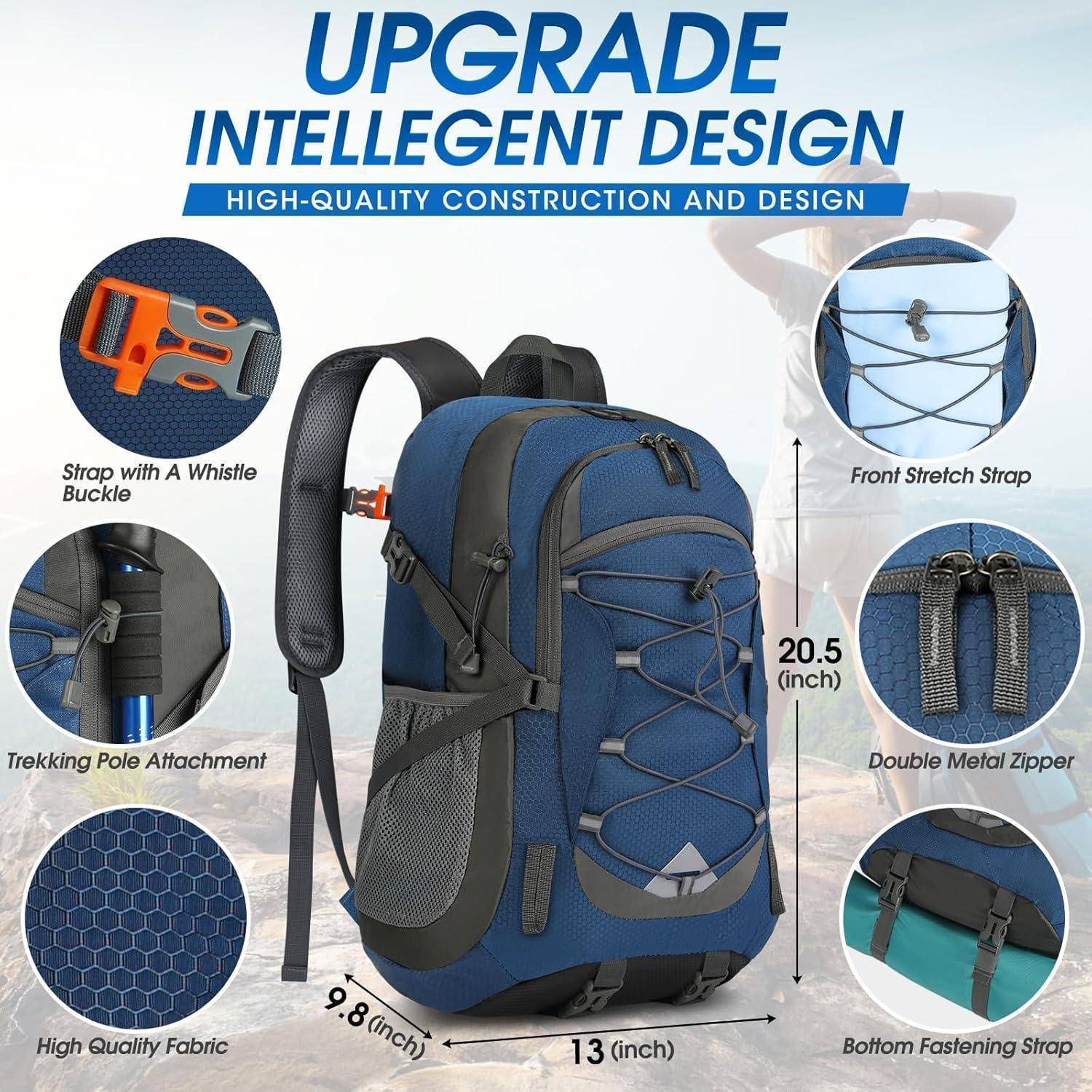 Wanderrucksack 40L Herren Damen wasserdicht faltbar leicht Marineblau