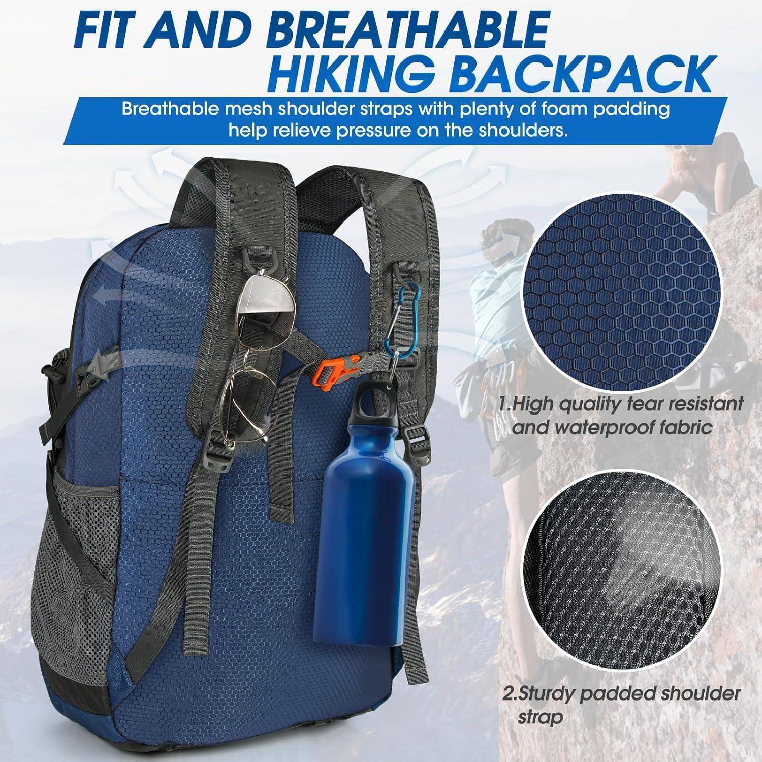 Wanderrucksack 40L Herren Damen wasserdicht faltbar leicht Marineblau