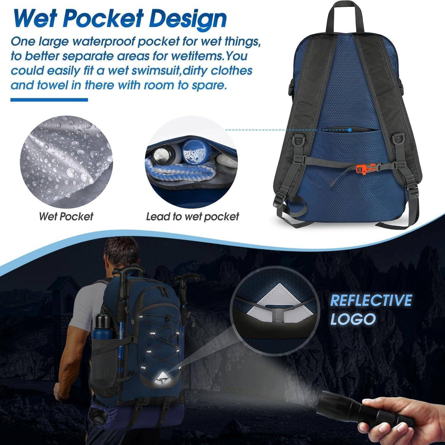 Wanderrucksack 40L Herren Damen wasserdicht faltbar leicht Marineblau