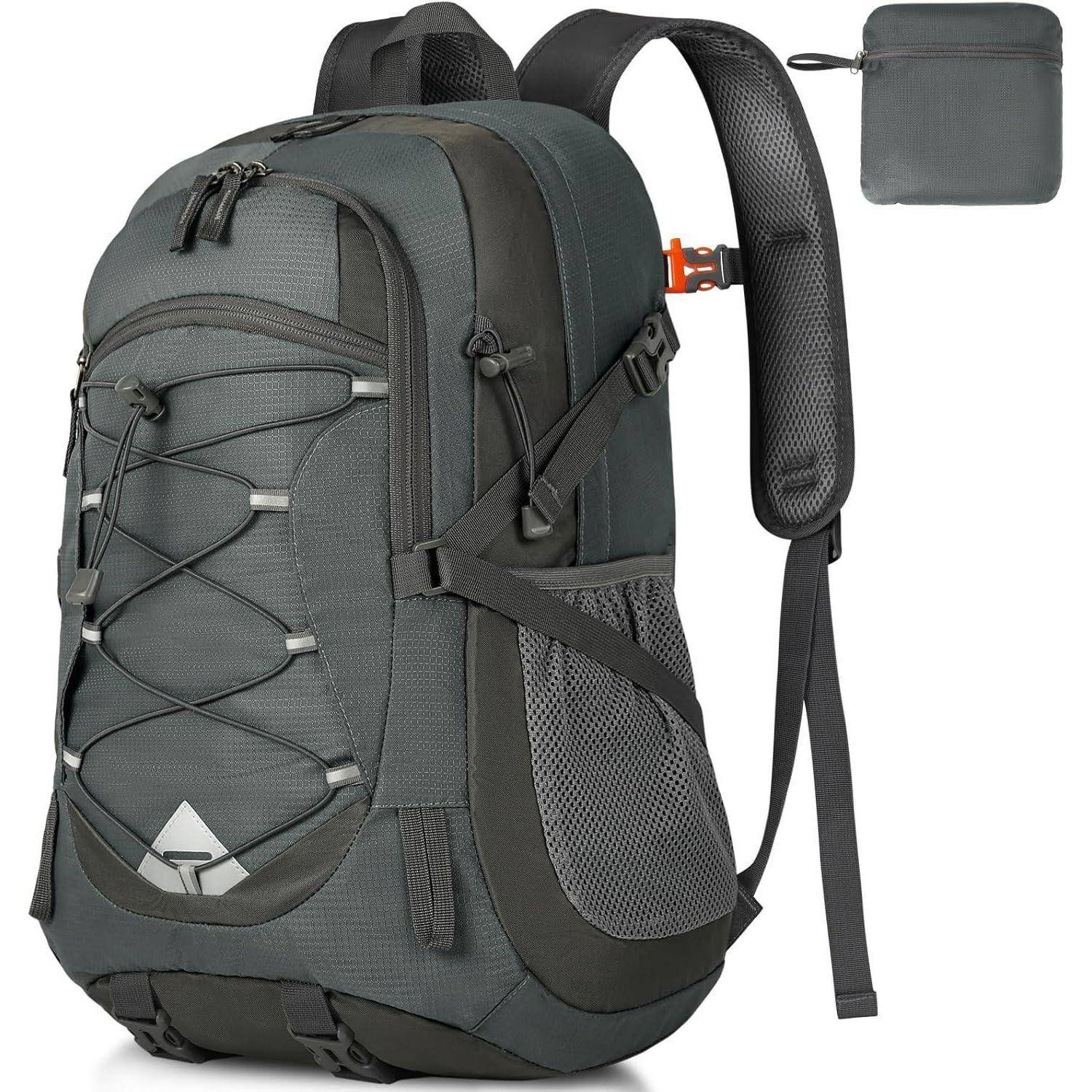 Wanderrucksack 40L Herren Damen wasserdicht faltbar Trekking Grau