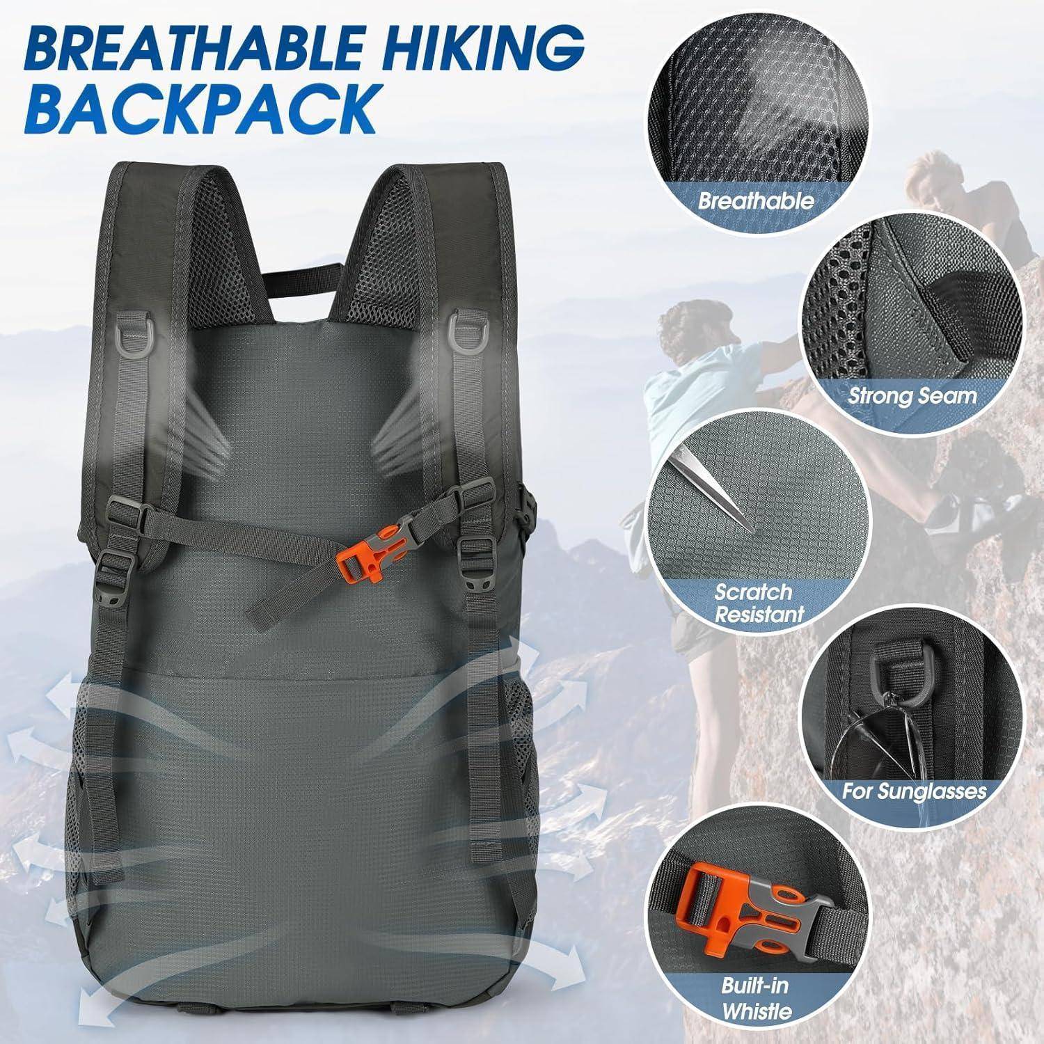 Wanderrucksack 40L Herren Damen wasserdicht faltbar Trekking Grau