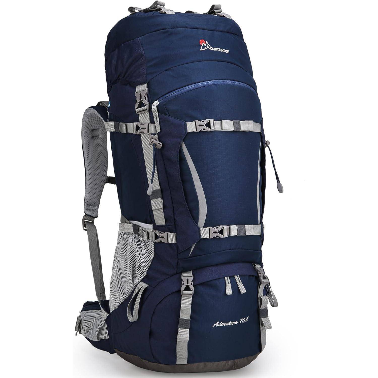 Trekkingrucksack 70L Damen Herren Regenschutz Dunkelblau-70l