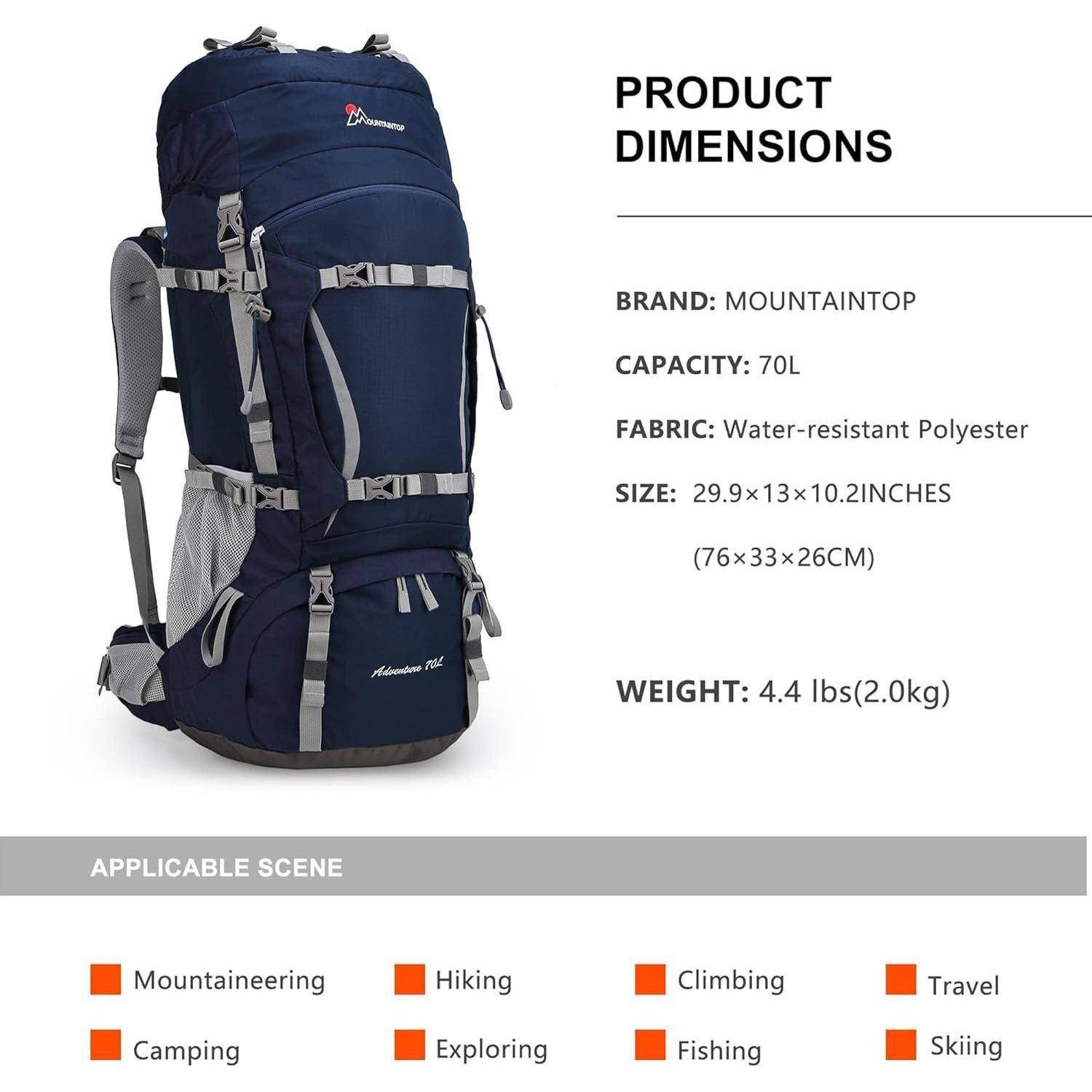 Trekkingrucksack 70L Damen Herren Regenschutz Dunkelblau-70l