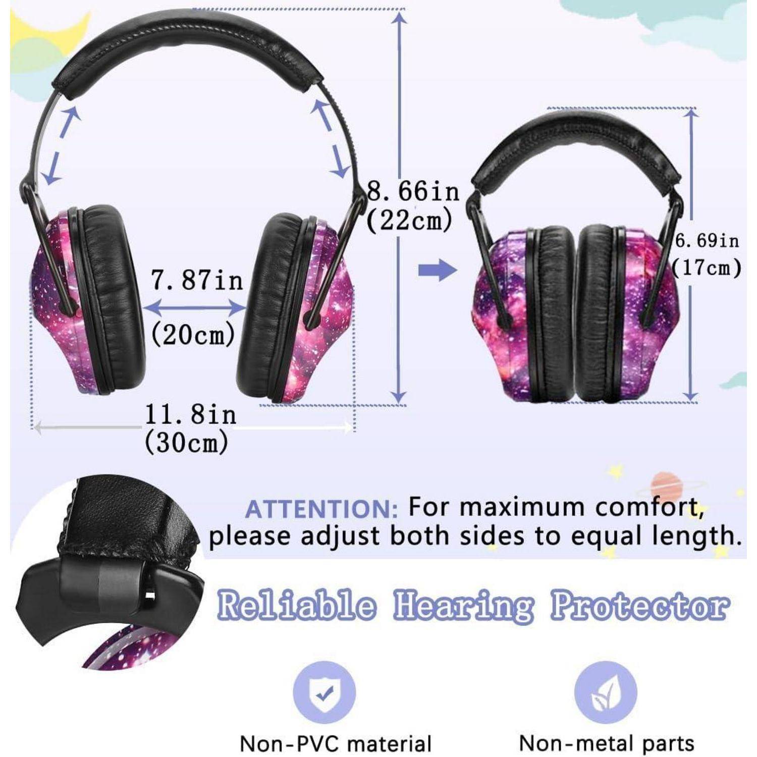 Bild zeigt faltbare Kopfhörer im Galaxy-Design, mit Abmessungen: zusammengeklappt (6,69 Zoll/17 cm), ausgestreckt (8,66 Zoll/22 cm). Hinweis: Seiten gleichmäßig anpassen.
