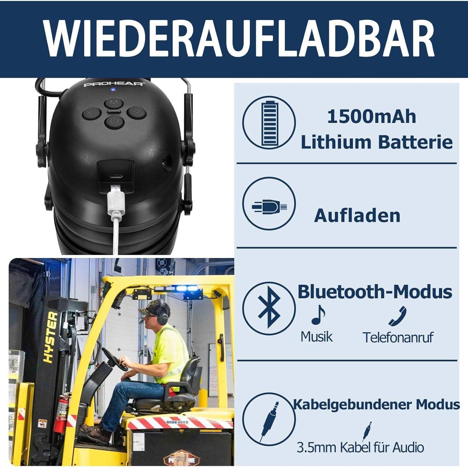 Gehörschutz Bluetooth Kopfhörer Mikrofon SNR30dB NRR25dB Schwarz