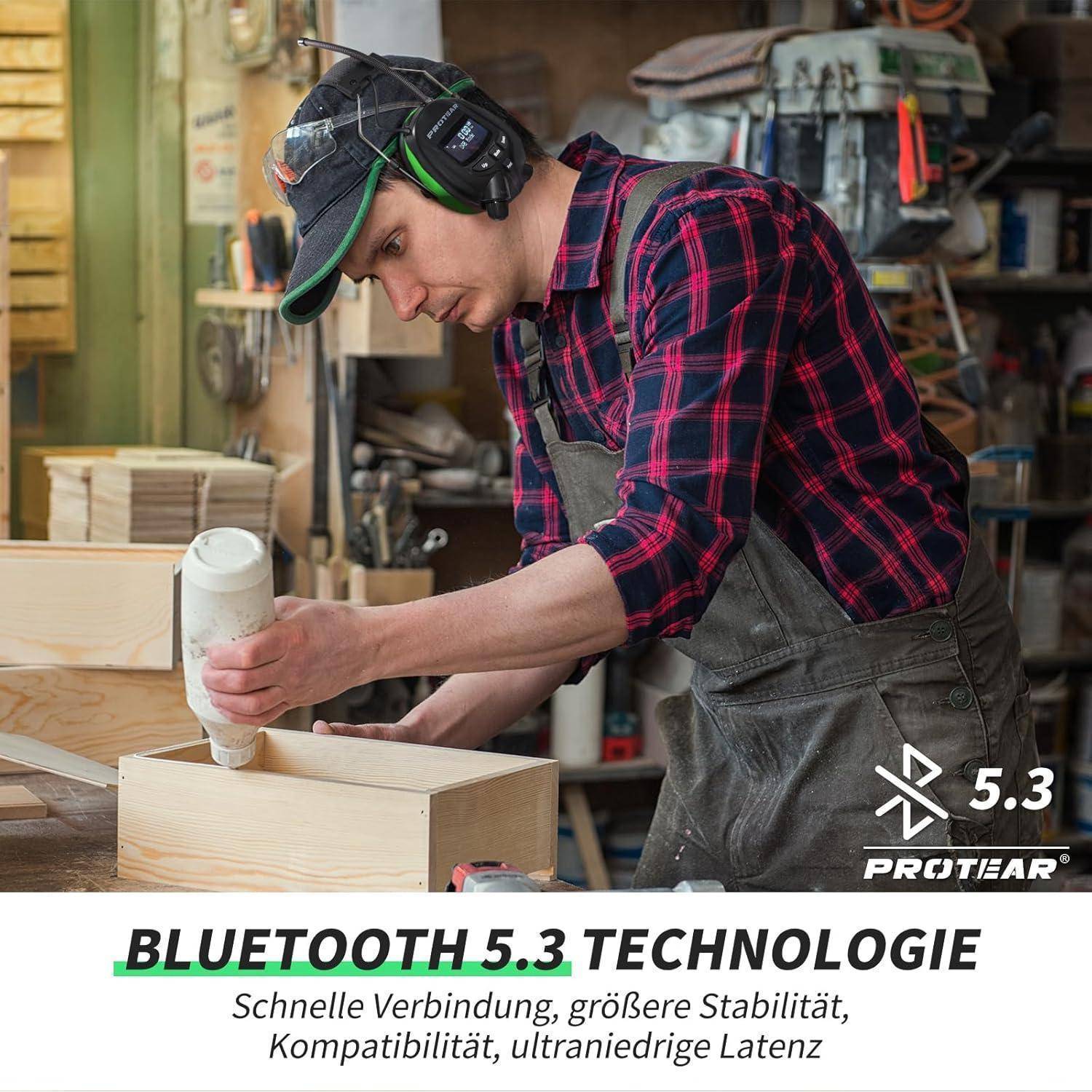 Gehörschutz Bluetooth 5.3 DAB FM SNR 30dB Akku Grün