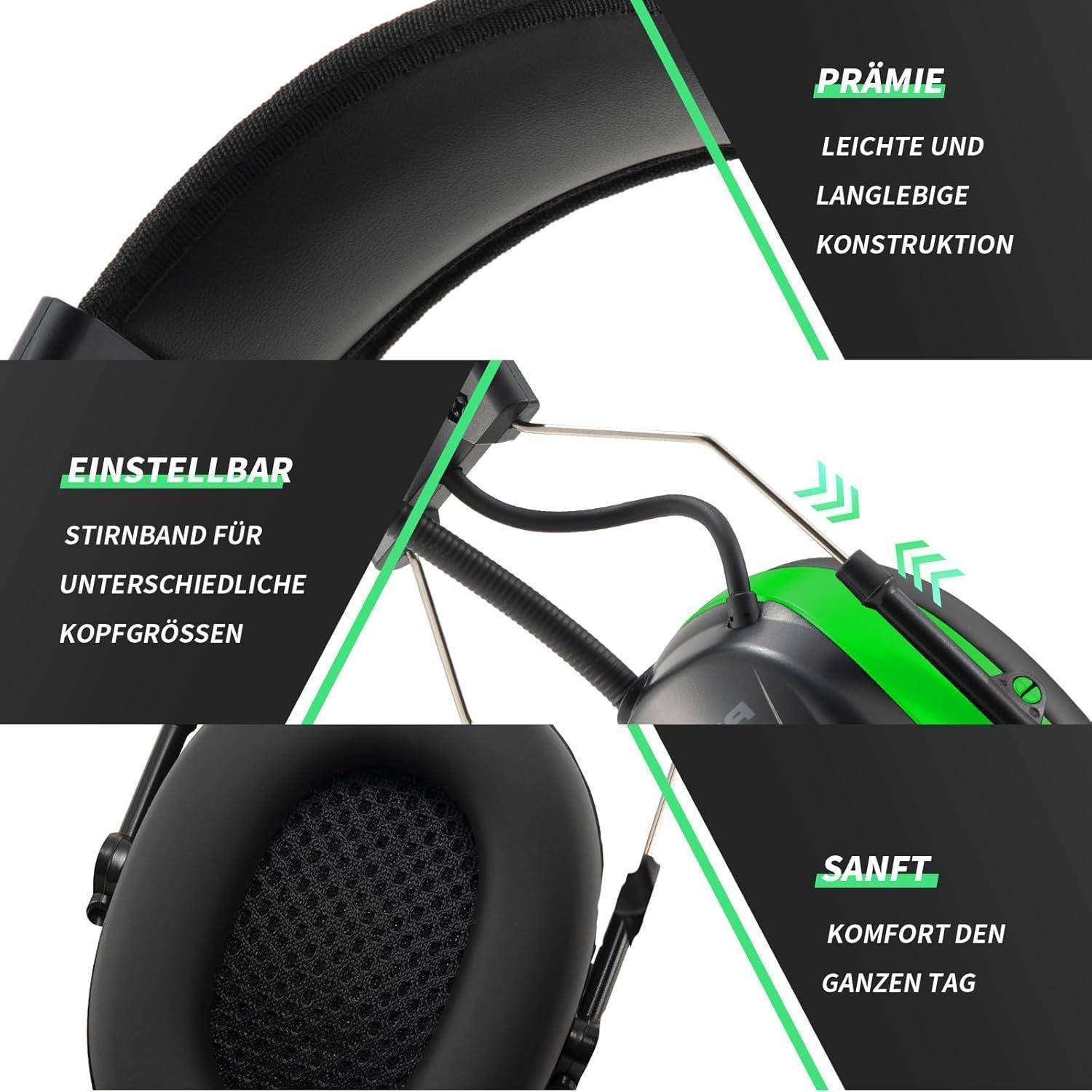 Gehörschutz Bluetooth 5.3 DAB FM SNR 30dB Akku Grün