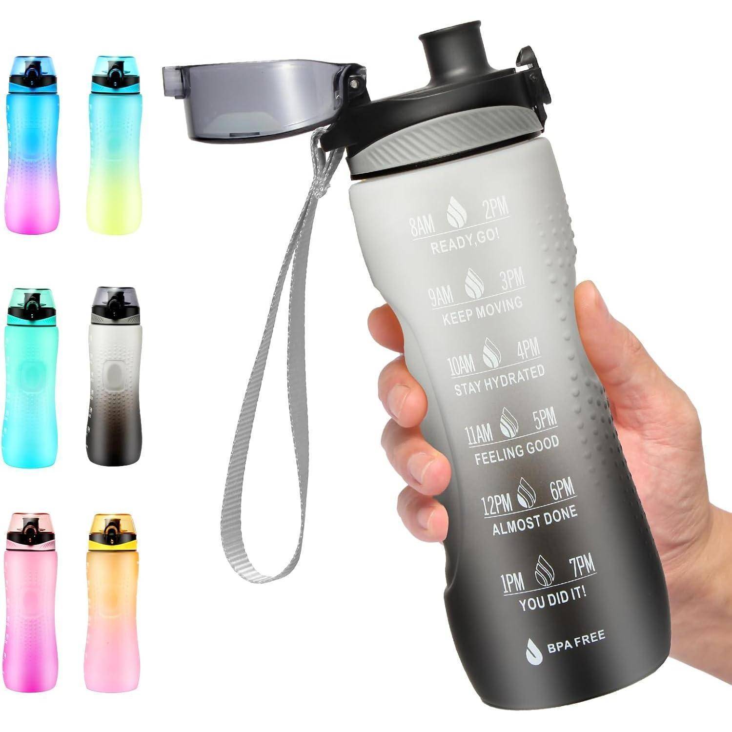 Trinkflasche mit Zeitmarkierung Sport Tritan BPA frei auslaufsicher