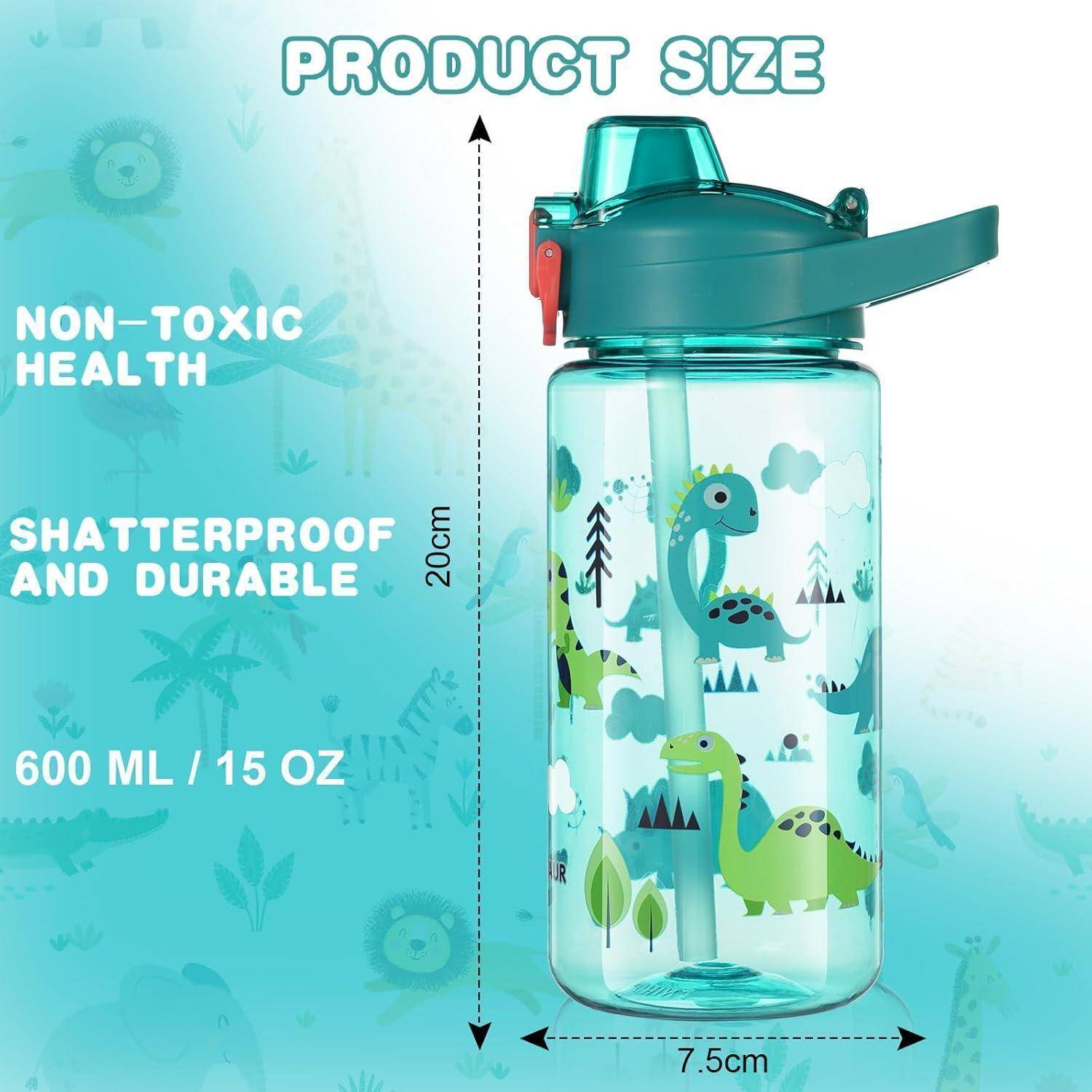 600ml Trinkflasche Kinder mit Strohhalm, BPA-frei, Sportwasserflasche