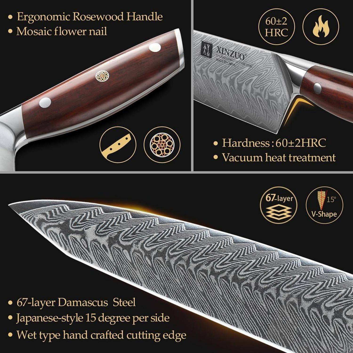Damaststahl Kochmesser 21cm Kiritsuke Chefmesser geschmiedet