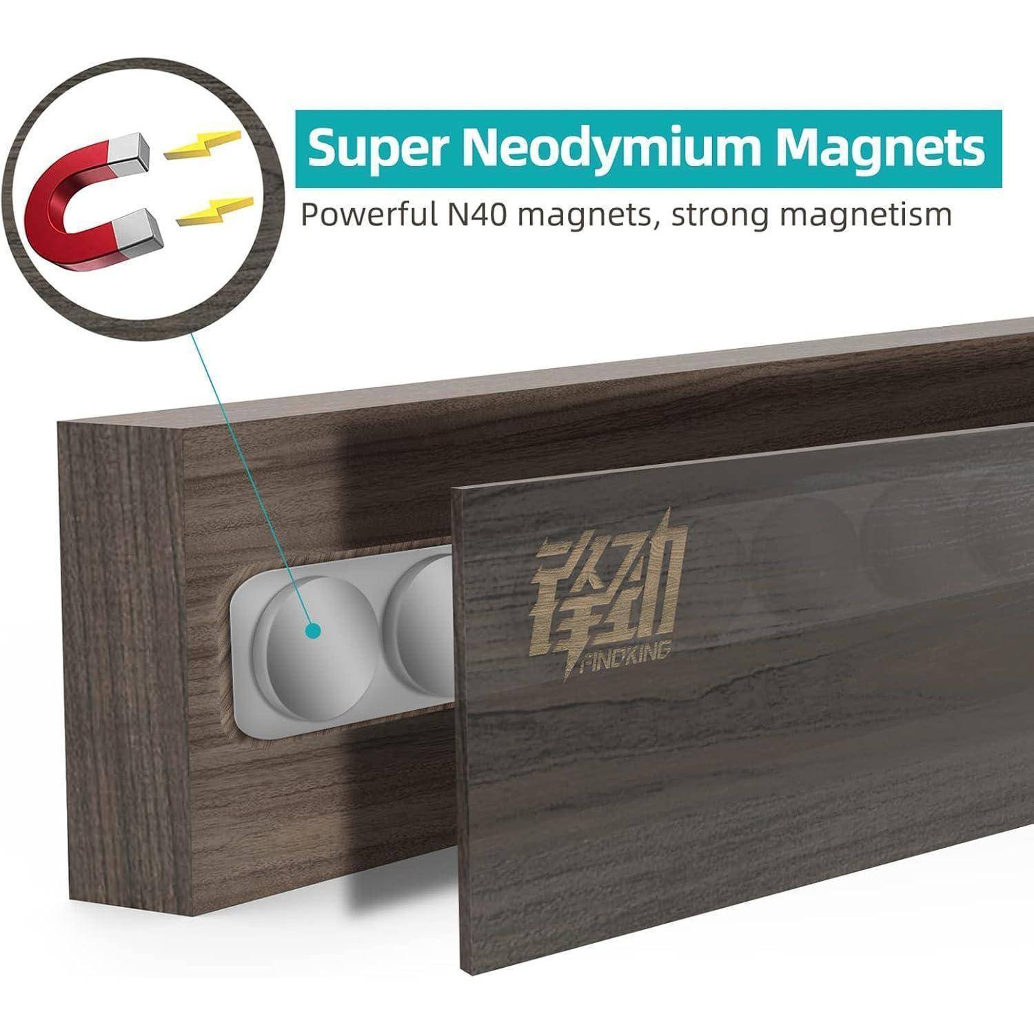 Das Bild zeigt einen Messerhalter aus Holz mit eingearbeiteten „Super-Neodym-Magneten