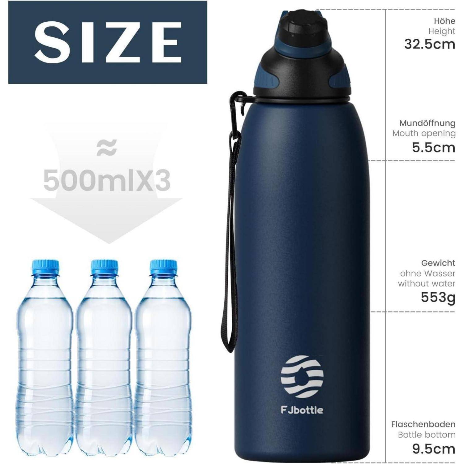 Trinkflasche Edelstahl BPAfrei Auslaufsicher Dunkelblau 1500 ml