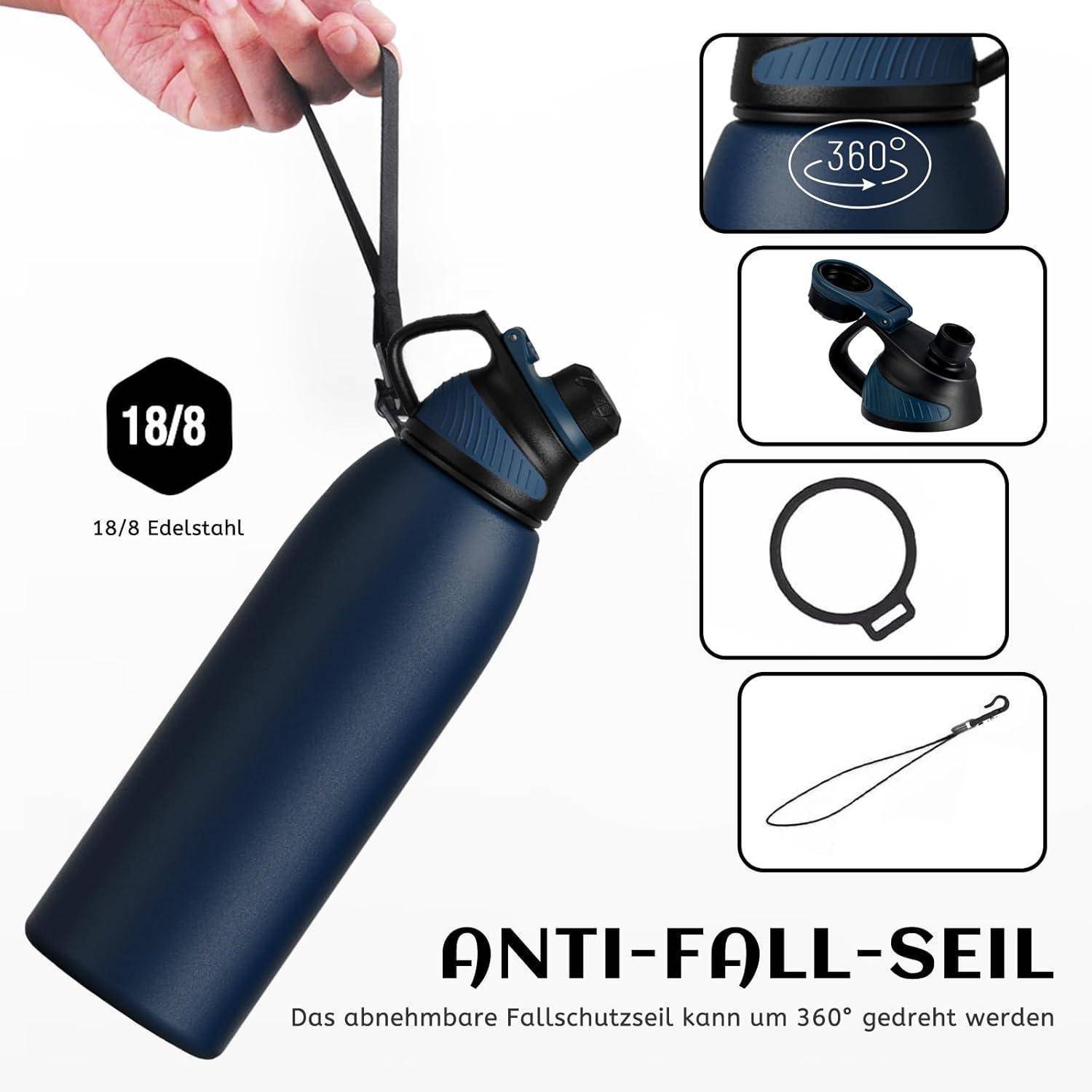 Trinkflasche Edelstahl BPAfrei Auslaufsicher Dunkelblau 1500 ml