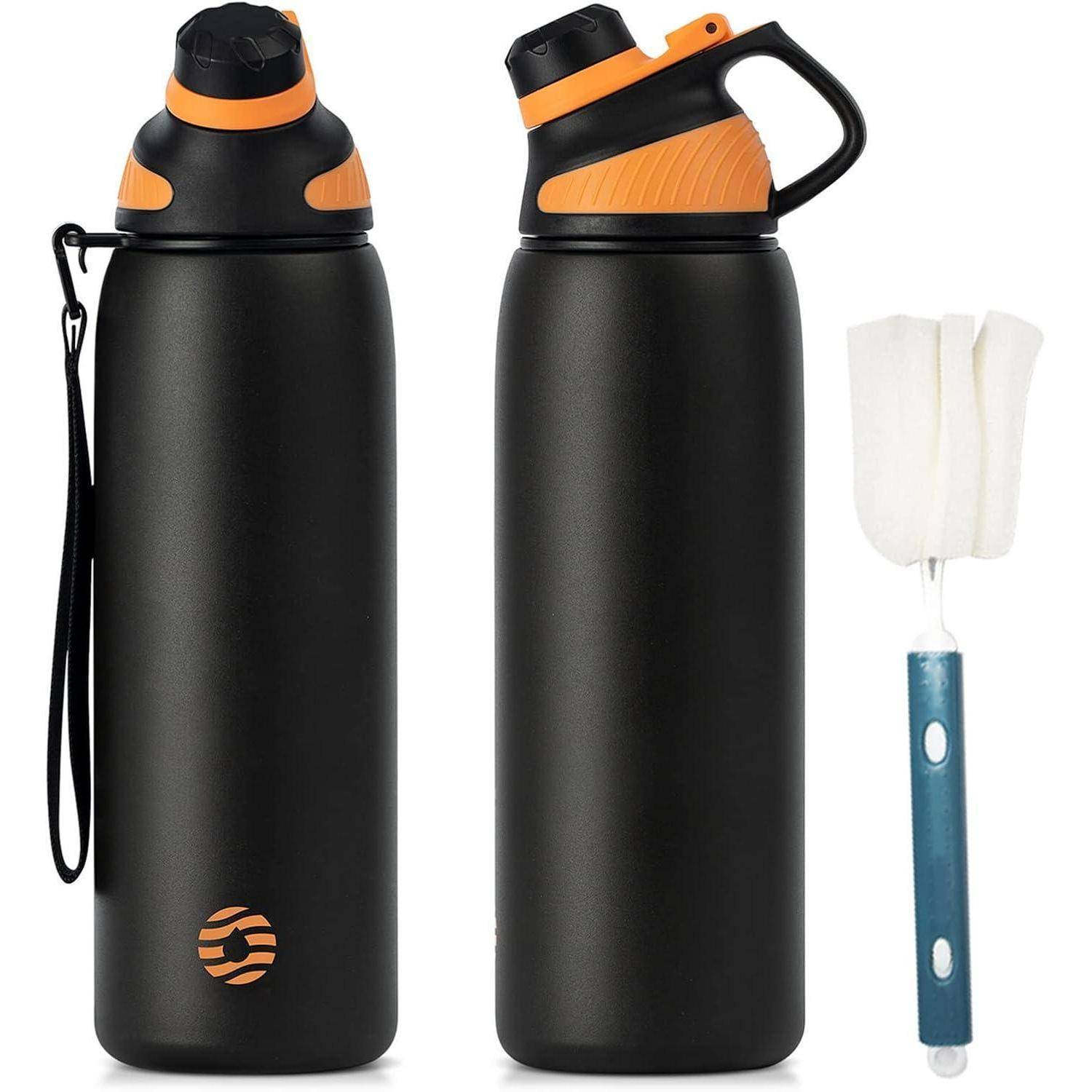 Trinkflasche Edelstahl Magnetdeckel BPAfrei Schwarz 1000 ml