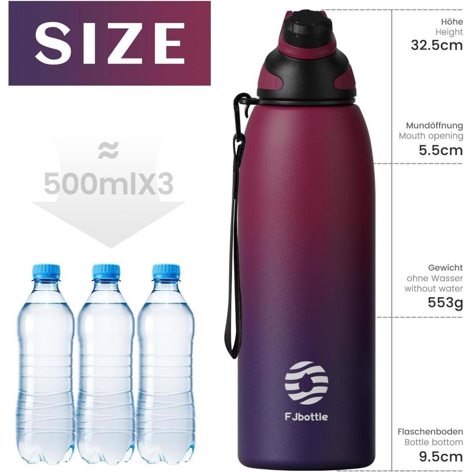 Trinkflasche Edelstahl 1500ml Magnetdeckel Rot&amp;lila 1500 ml