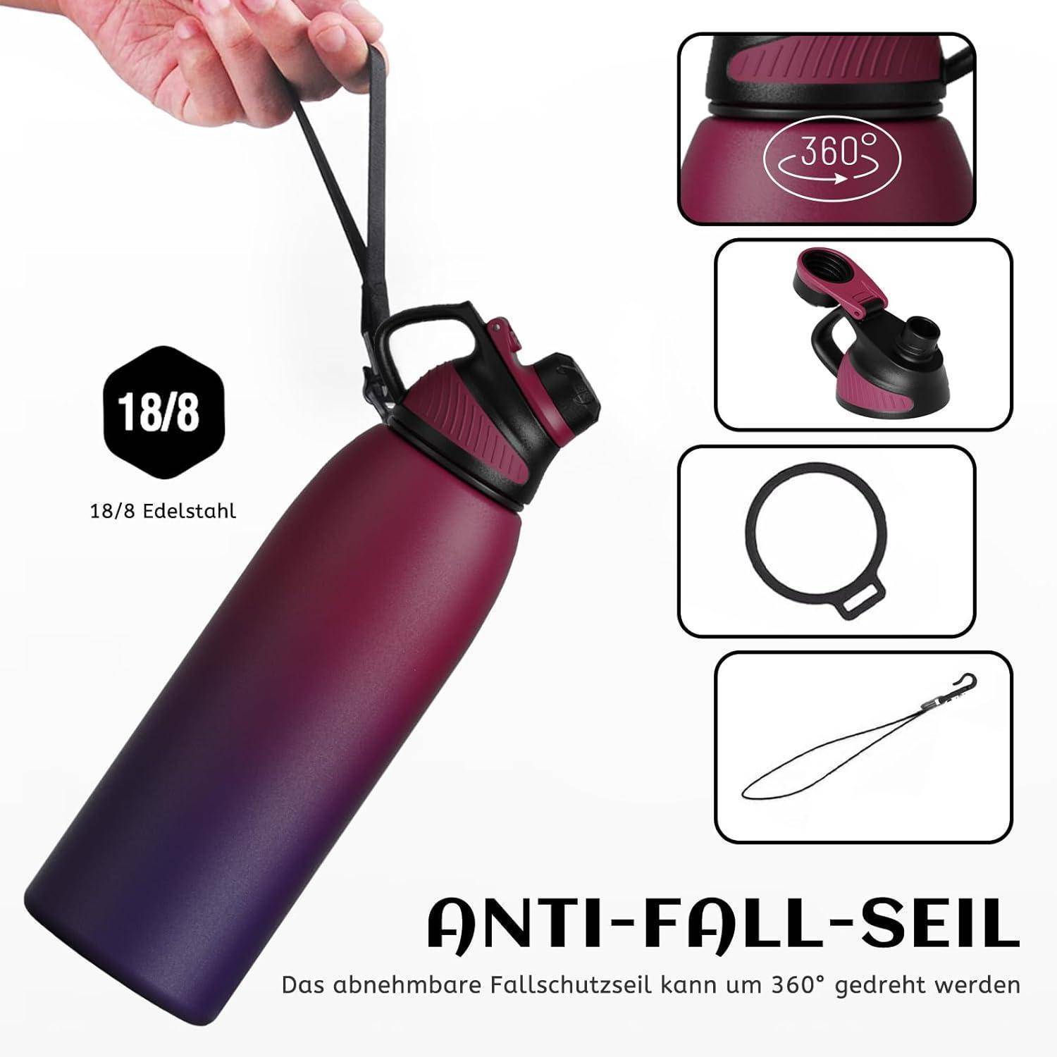 Trinkflasche Edelstahl 1500ml Magnetdeckel Rot&amp;lila 1500 ml