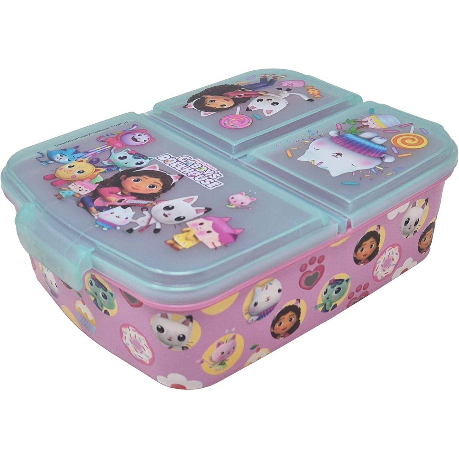 Kinder-Lunchbox mit Cartoon-Tierfiguren, buntes Design auf Deckel und Seiten.