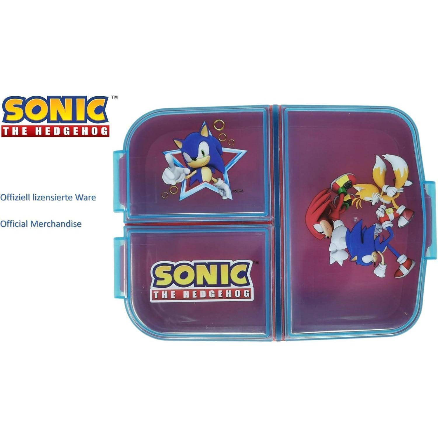 Lunch-Box mit dem Motiv von 'Sonic the Hedgehog', das Sonic und Tails abbildet. Offizielles Merchandise.