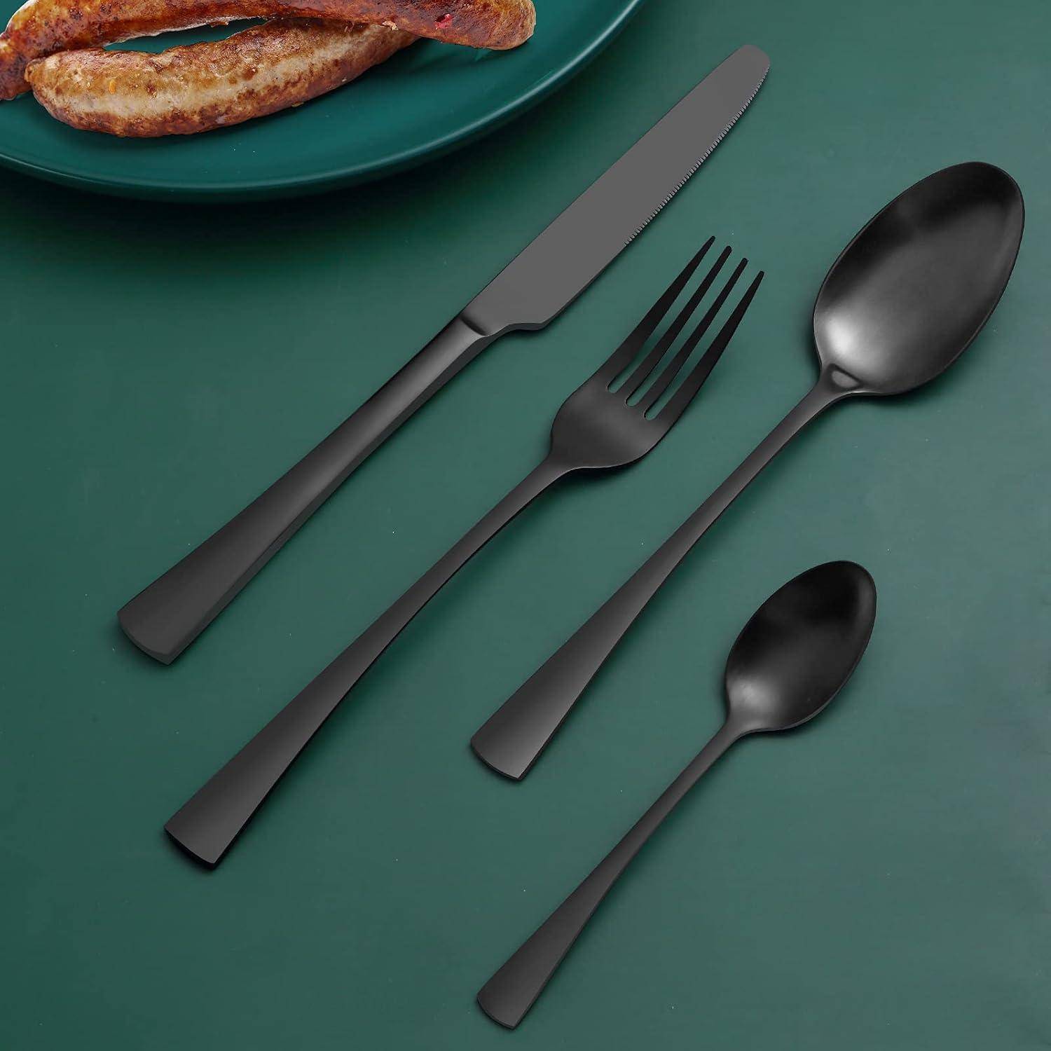 Besteckset Edelstahl 6 Personen 24 Teilig schwarz Matt 24 teilig