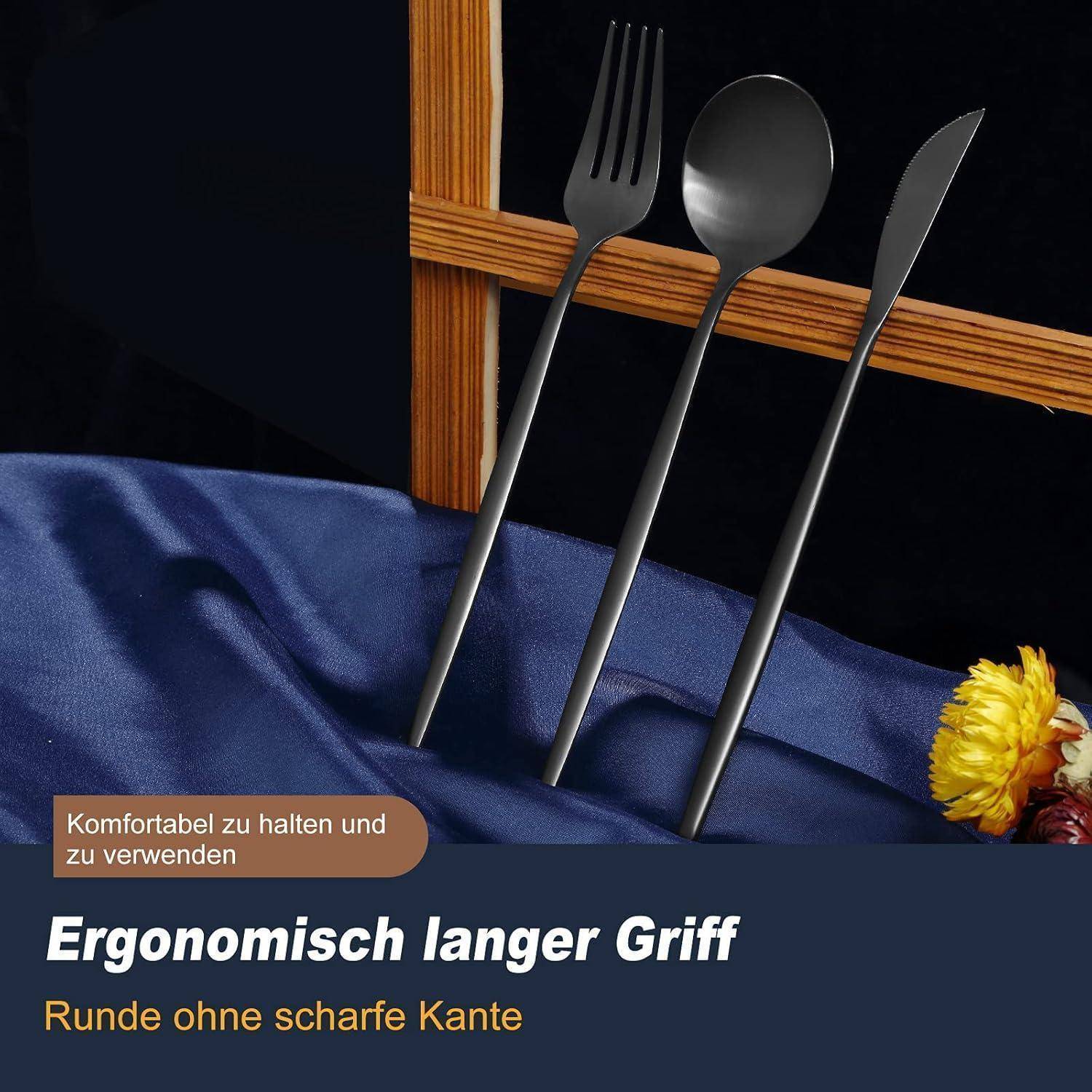 Besteckset 12 Personen Edelstahl Messer 60 teilig 60 Teilig schwarz