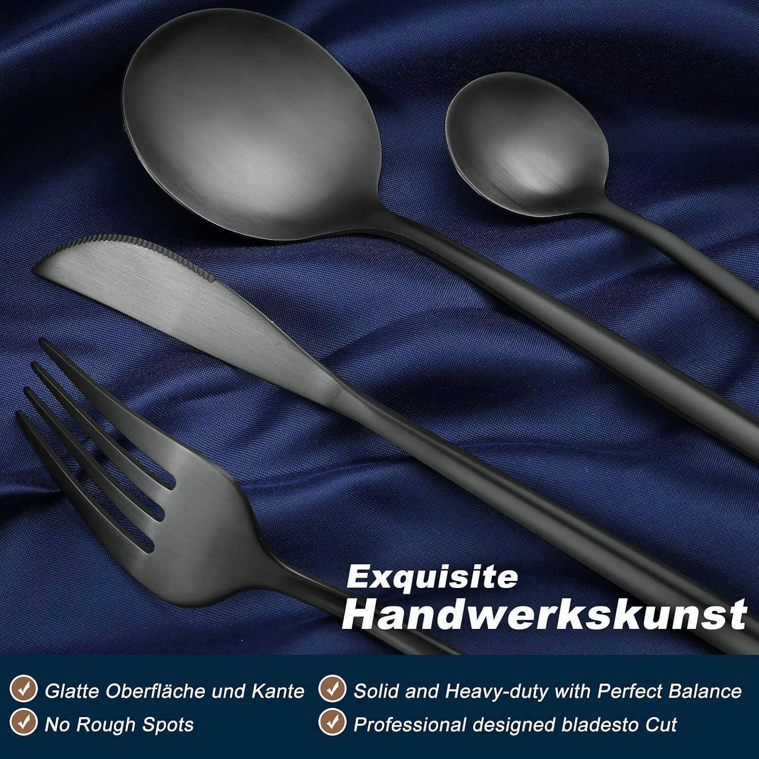 Besteckset 12 Personen Edelstahl Messer 60 teilig 60 Teilig schwarz