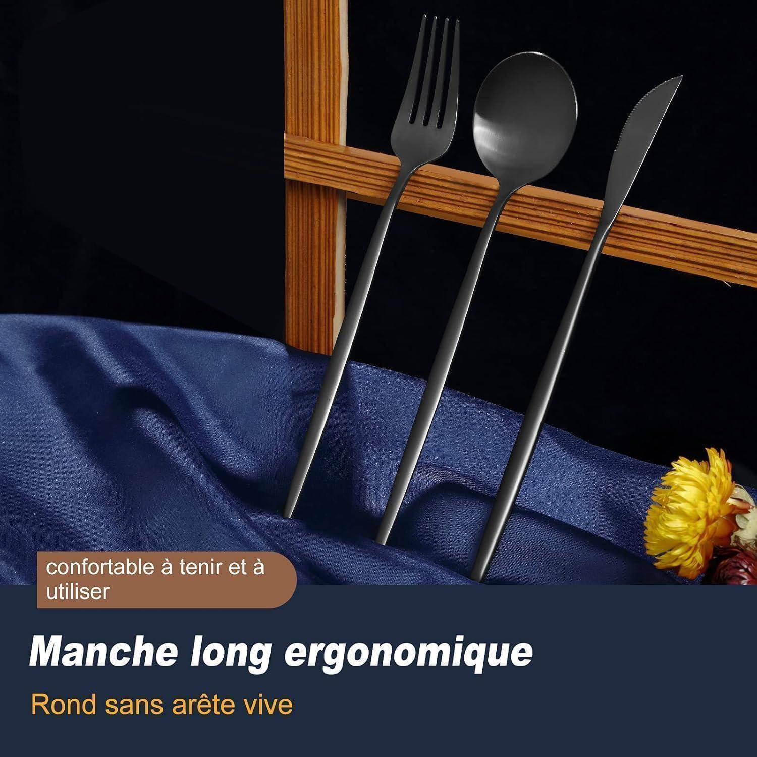 Besteckset 6er Edelstahl Messer Gabel 30 teilig Schwarz 30teilig
