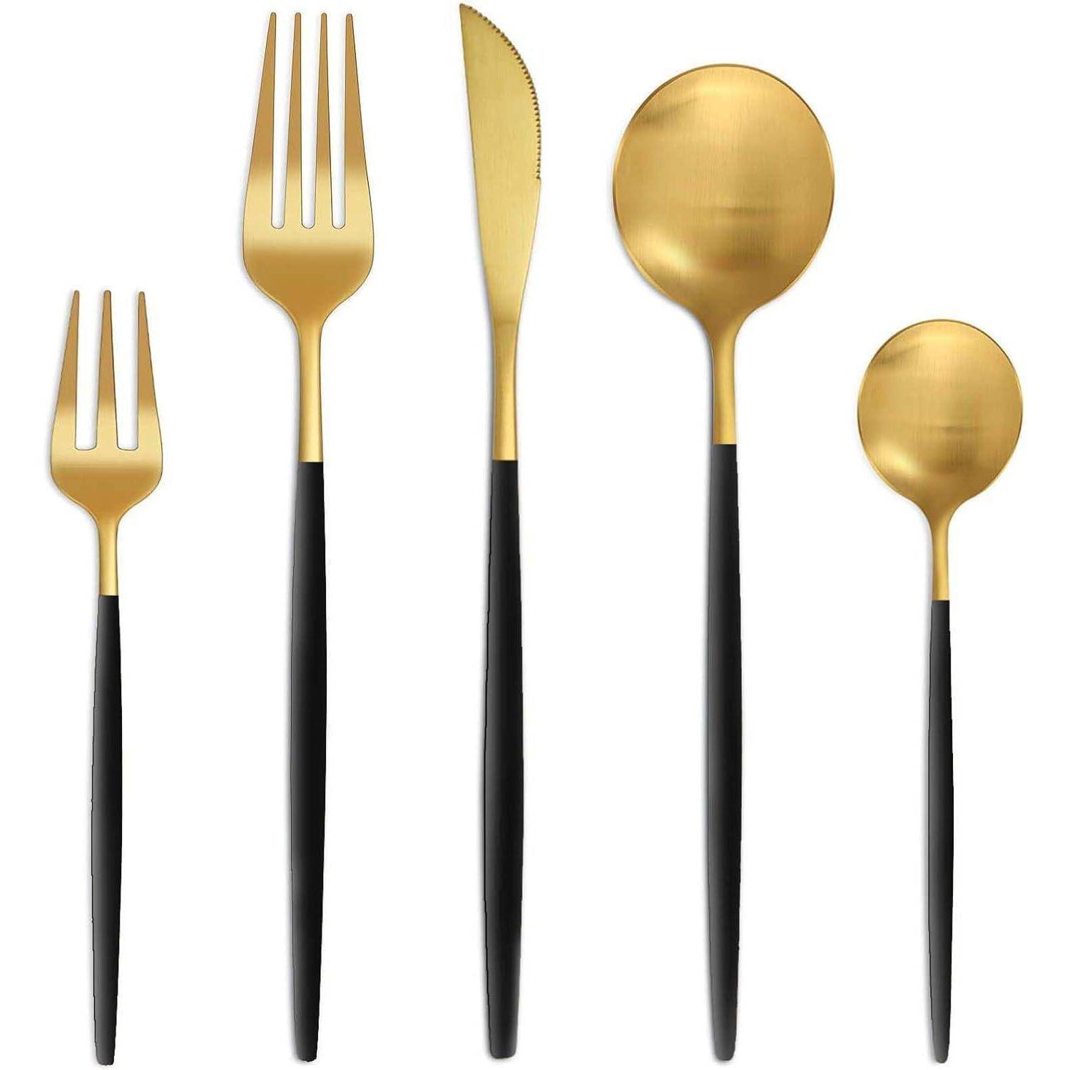 Besteckset Edelstahl 6 Personen 30 teilig 30teilig schwarzes Gold