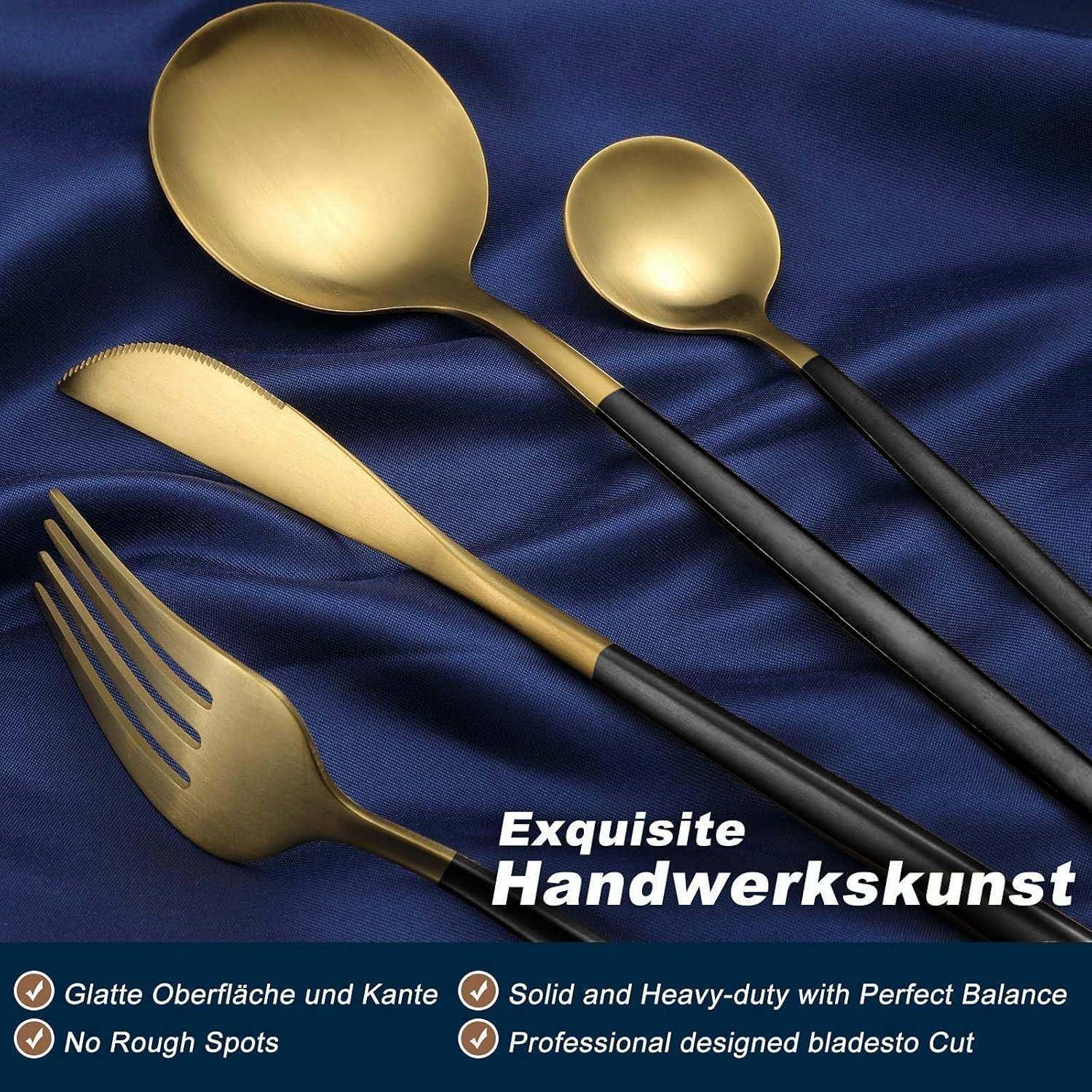 Besteckset Edelstahl 6 Personen 30 teilig 30teilig schwarzes Gold