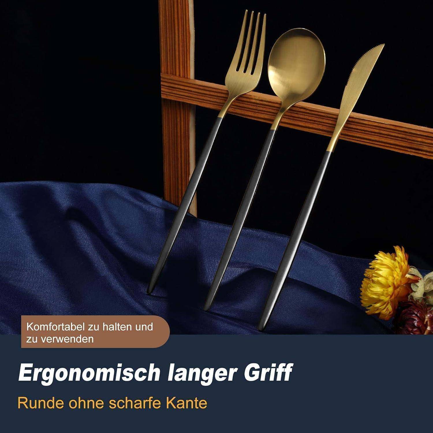Besteckset Edelstahl 6 Personen 30 teilig 30teilig schwarzes Gold