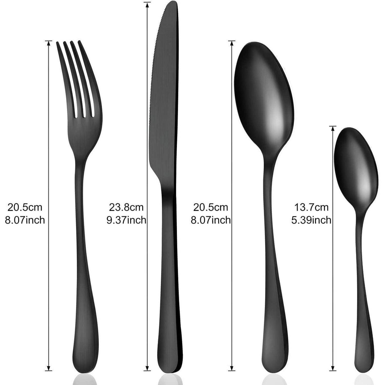 Besteck Set 24 24 Stück Runde Griffe Schwarz 24 Stück