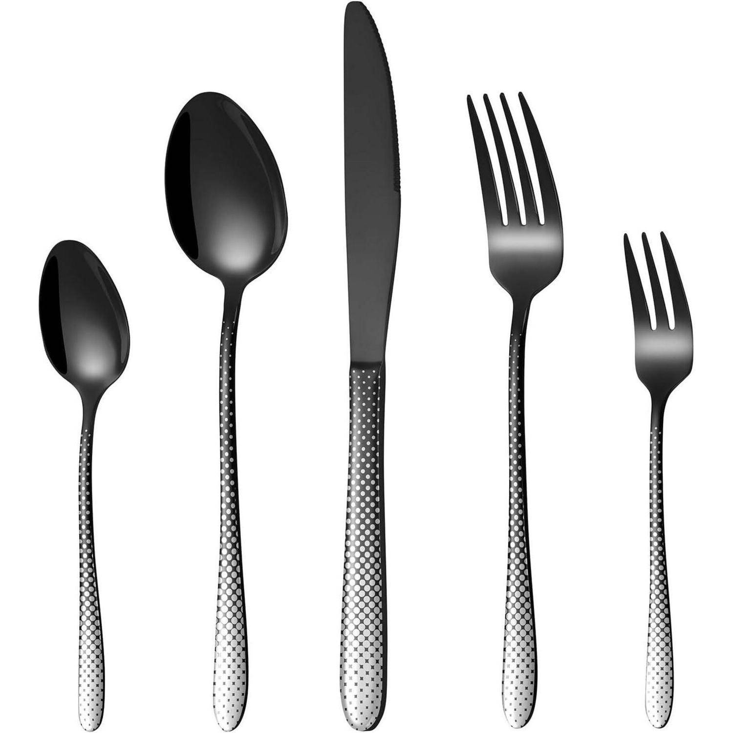 Besteck schwarz 6 Personen Edelstahl Messer 30 Teilig Laser-schwarz