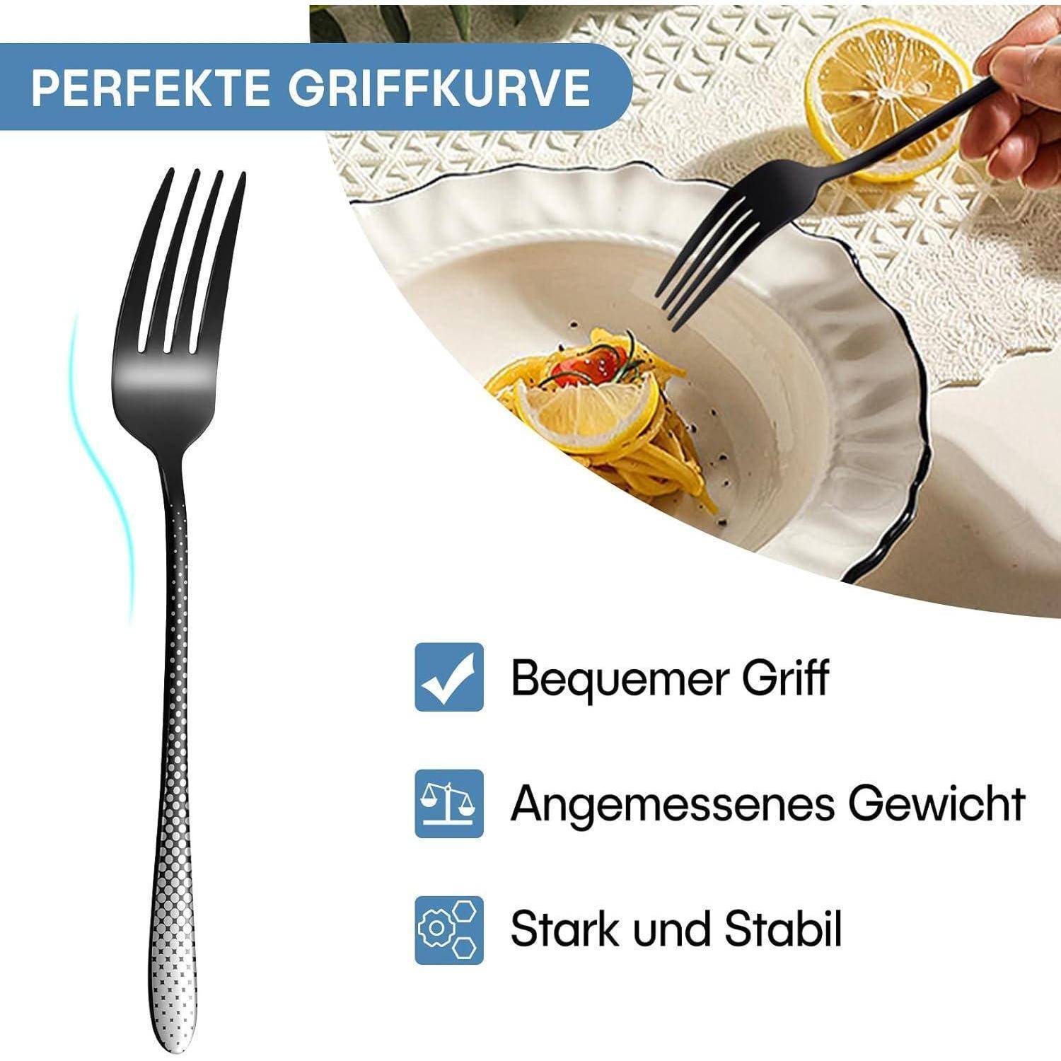 Besteck schwarz 6 Personen Edelstahl Messer 30 Teilig Laser-schwarz