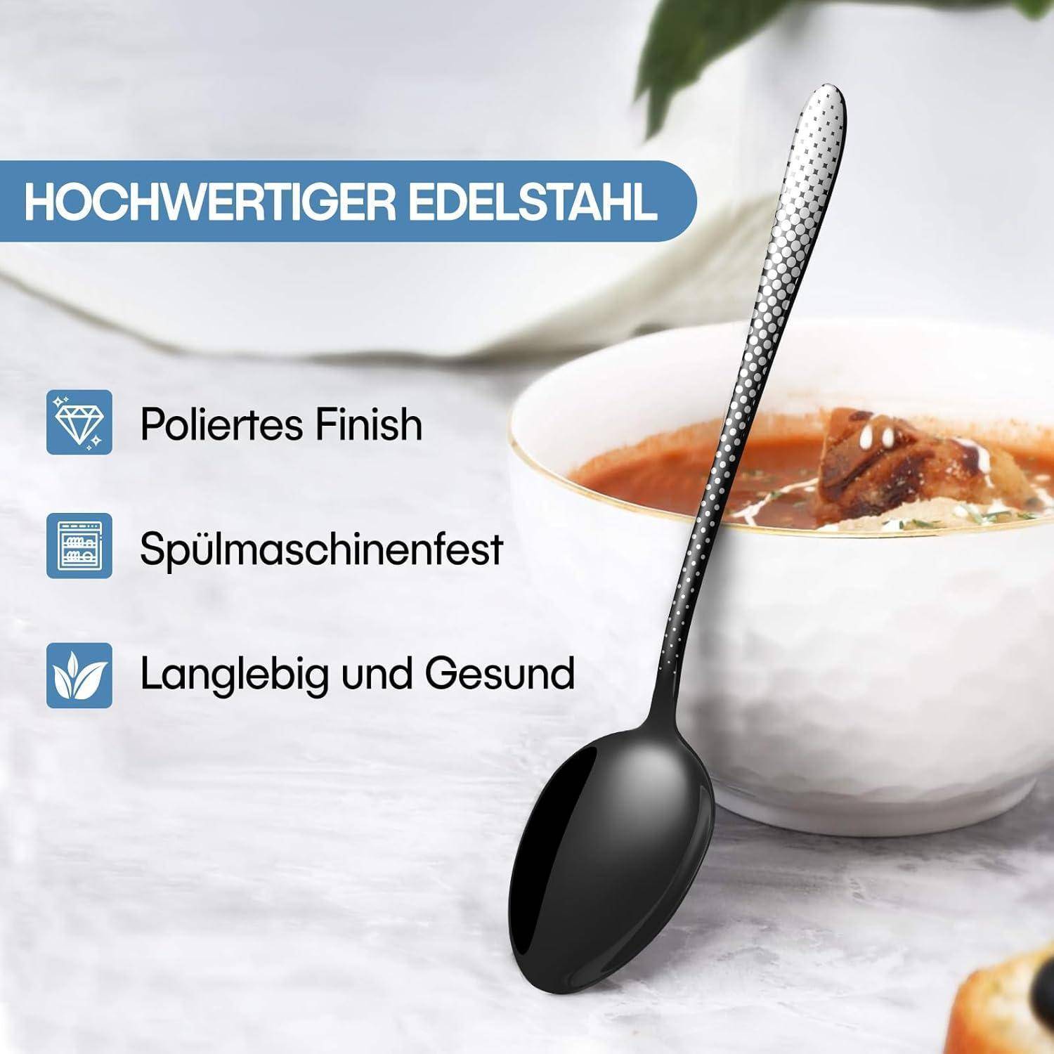 Besteck schwarz 6 Personen Edelstahl Messer 30 Teilig Laser-schwarz
