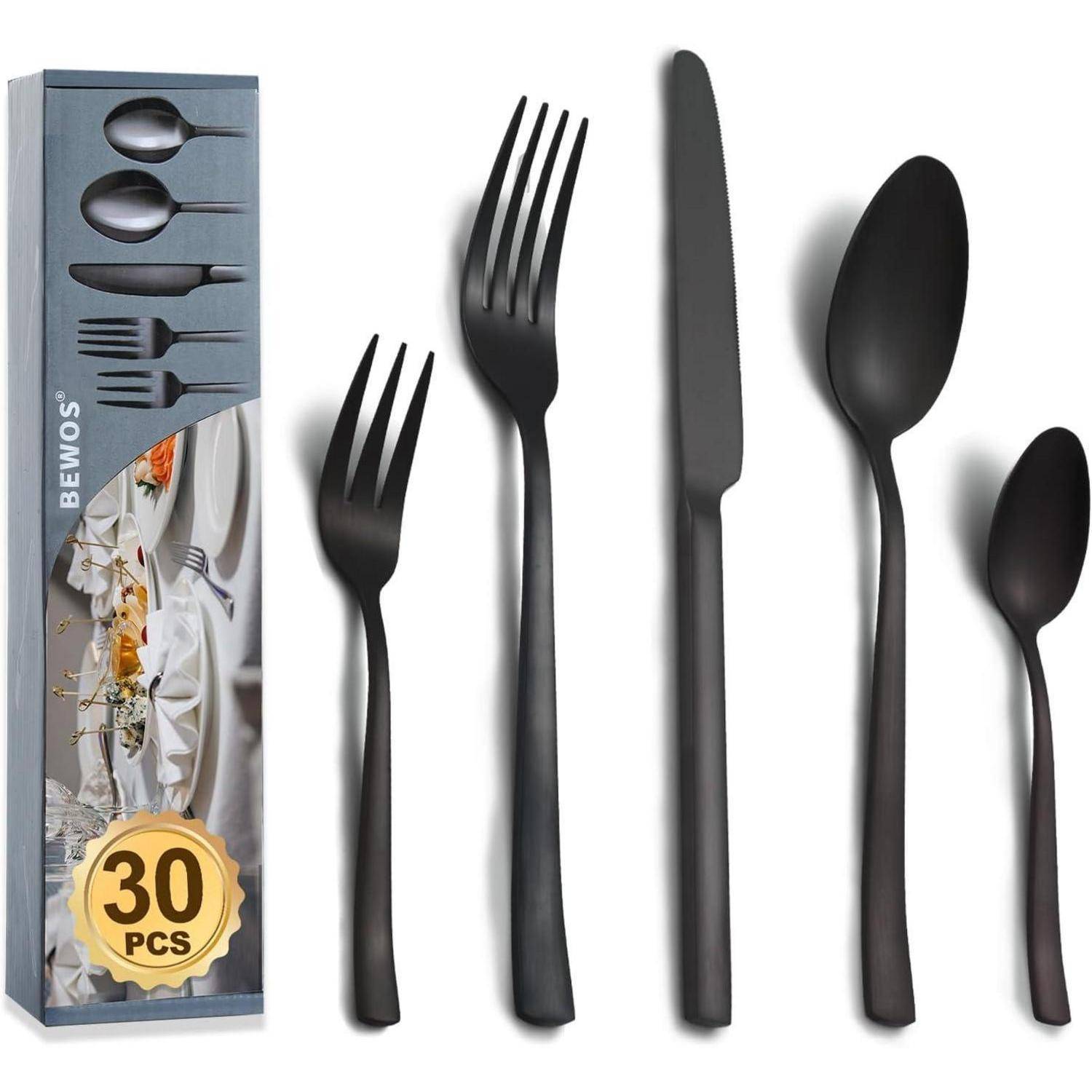 Besteckset 30 Stück Schwarz Quadratische Griffe 30 Stück
