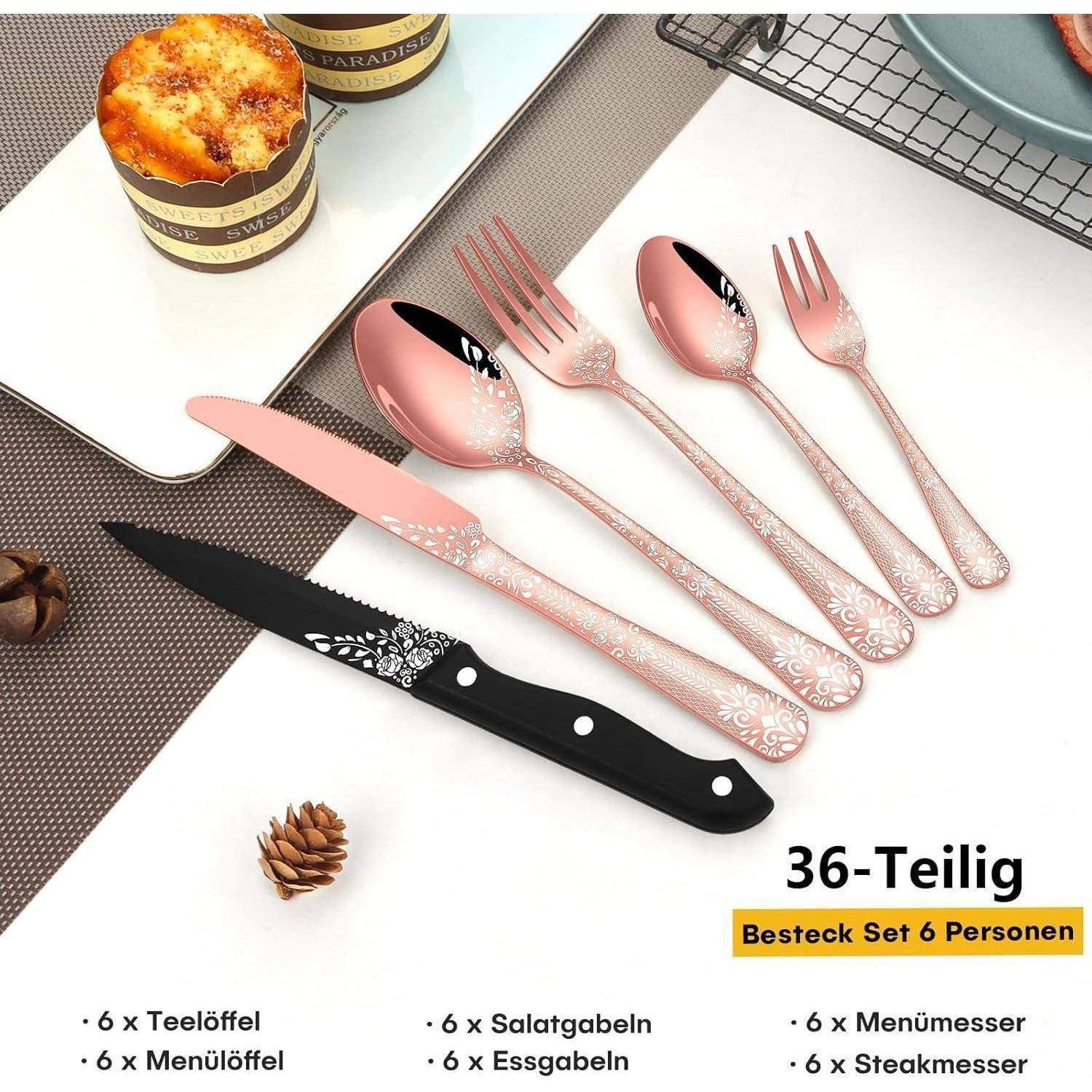 Besteck 36teilig Rosegold Edelstahl 36-Teiliges Roségold