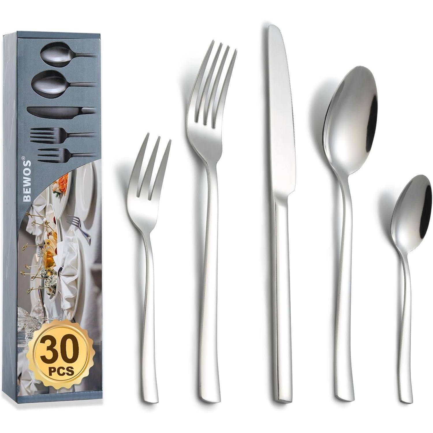 Besteckset 30 Stück Silberne Quadratische Griffe 30 Stück