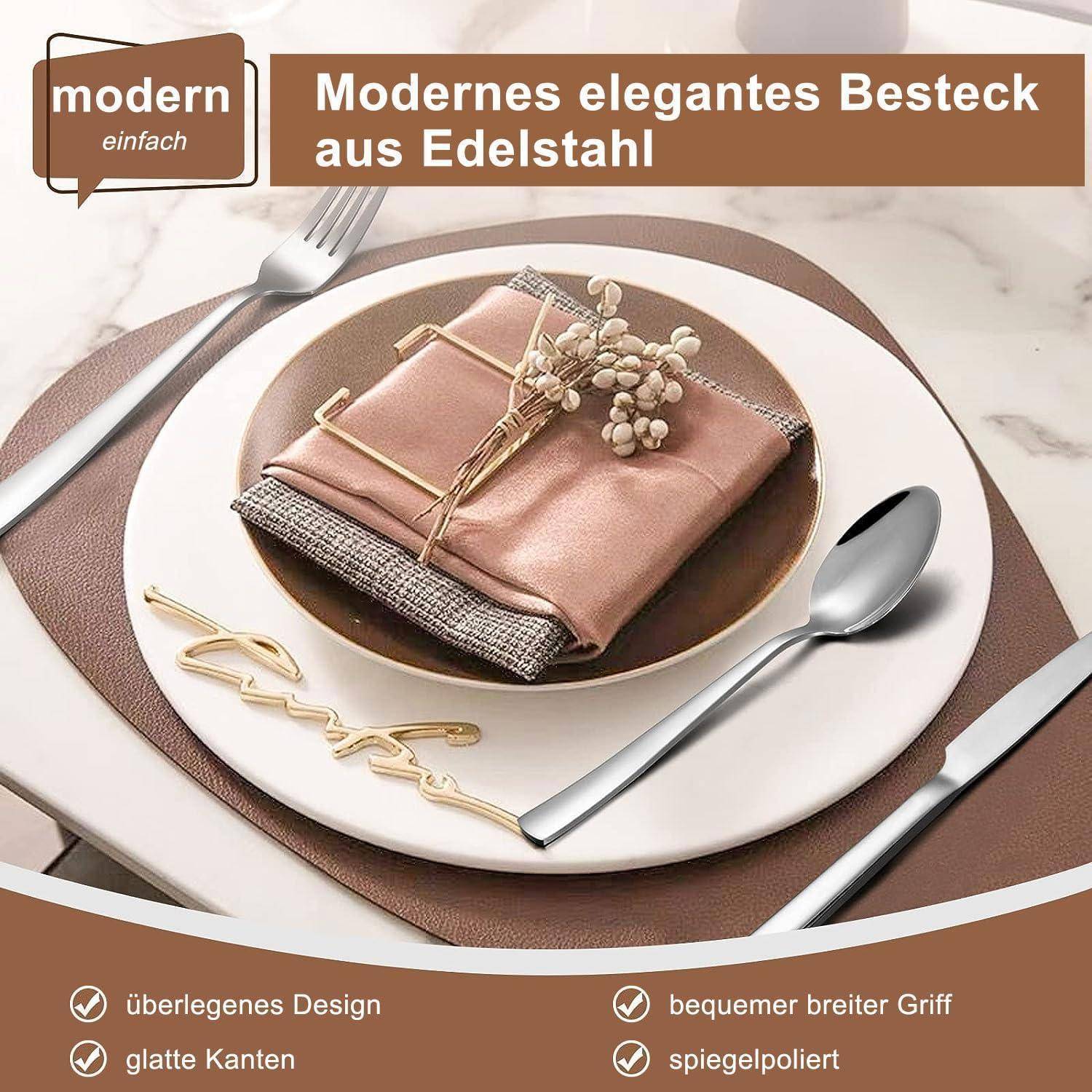 Besteckset Edelstahl 36tlg Steakmesser quadratische Kanten