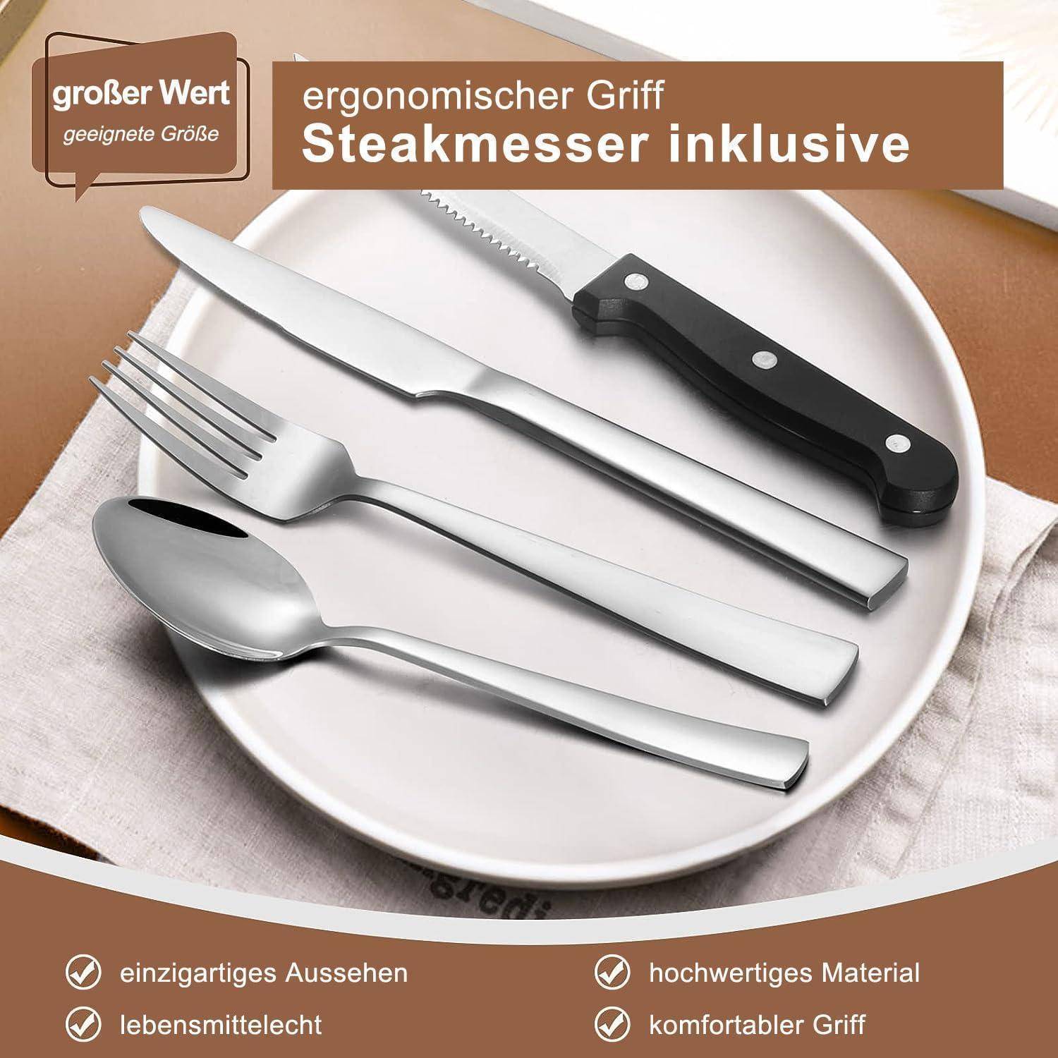 Besteckset Edelstahl 36tlg Steakmesser quadratische Kanten