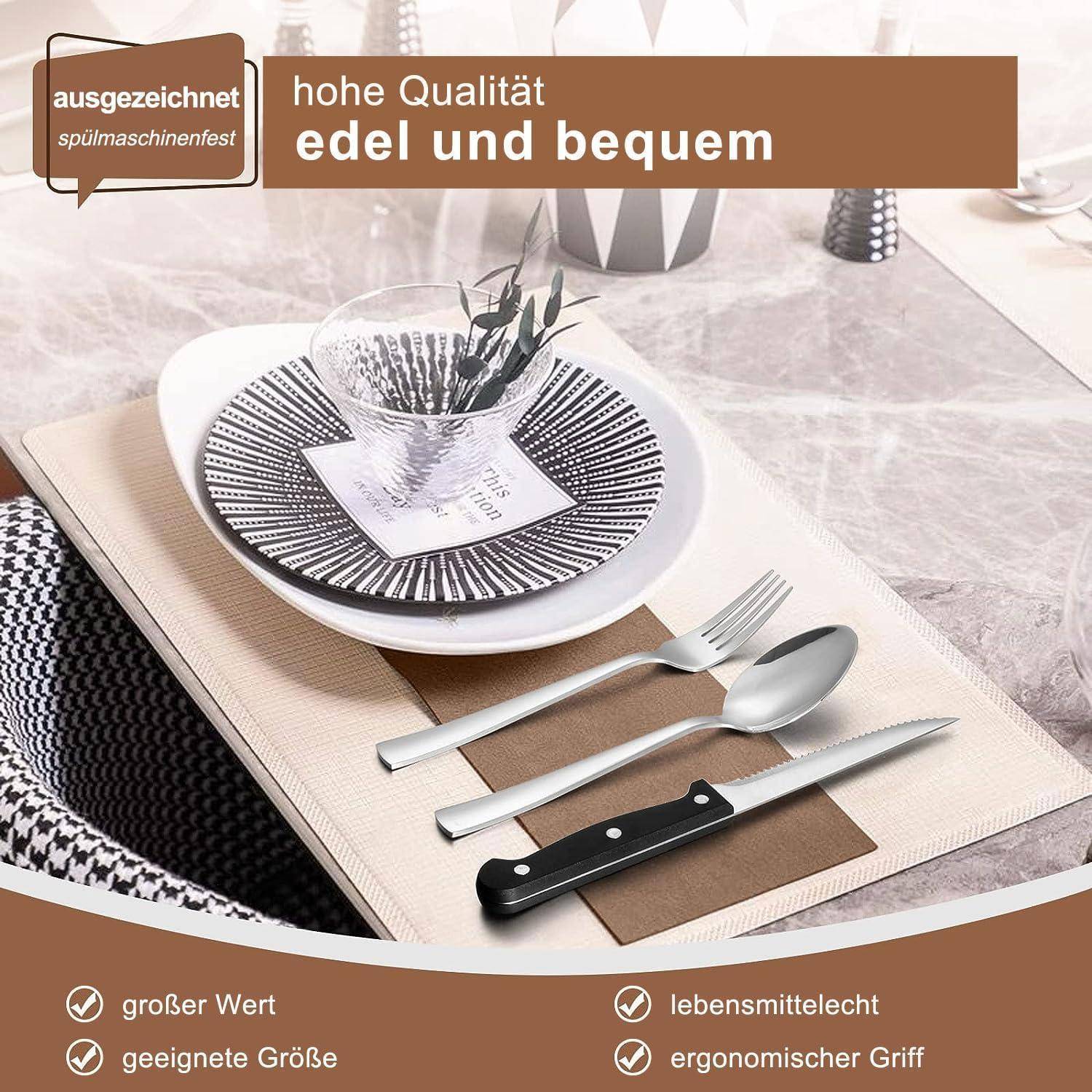 Besteckset Edelstahl 36tlg Steakmesser quadratische Kanten