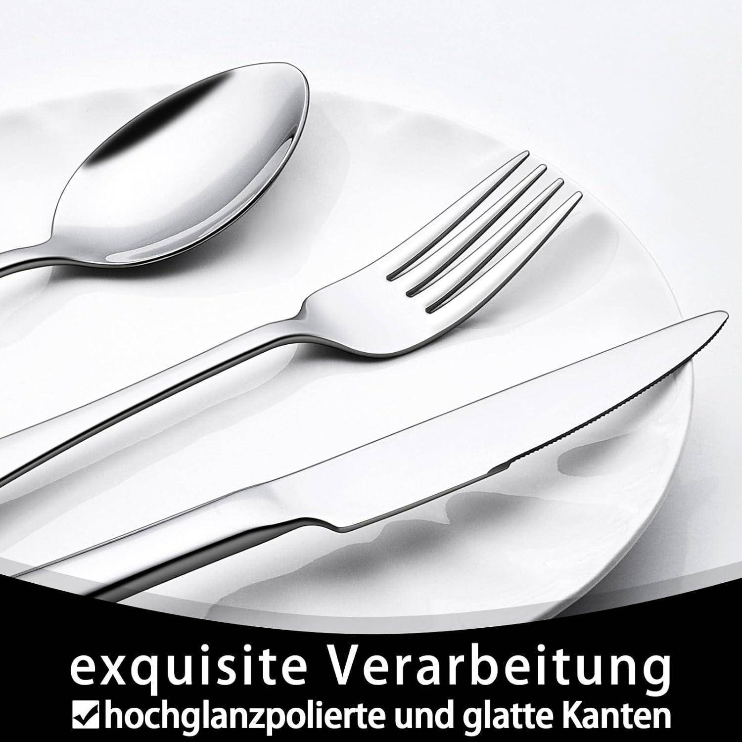 Besteckset 36tlg 6er Edelstahl Steakmesser Gabel Regentropfenkanten