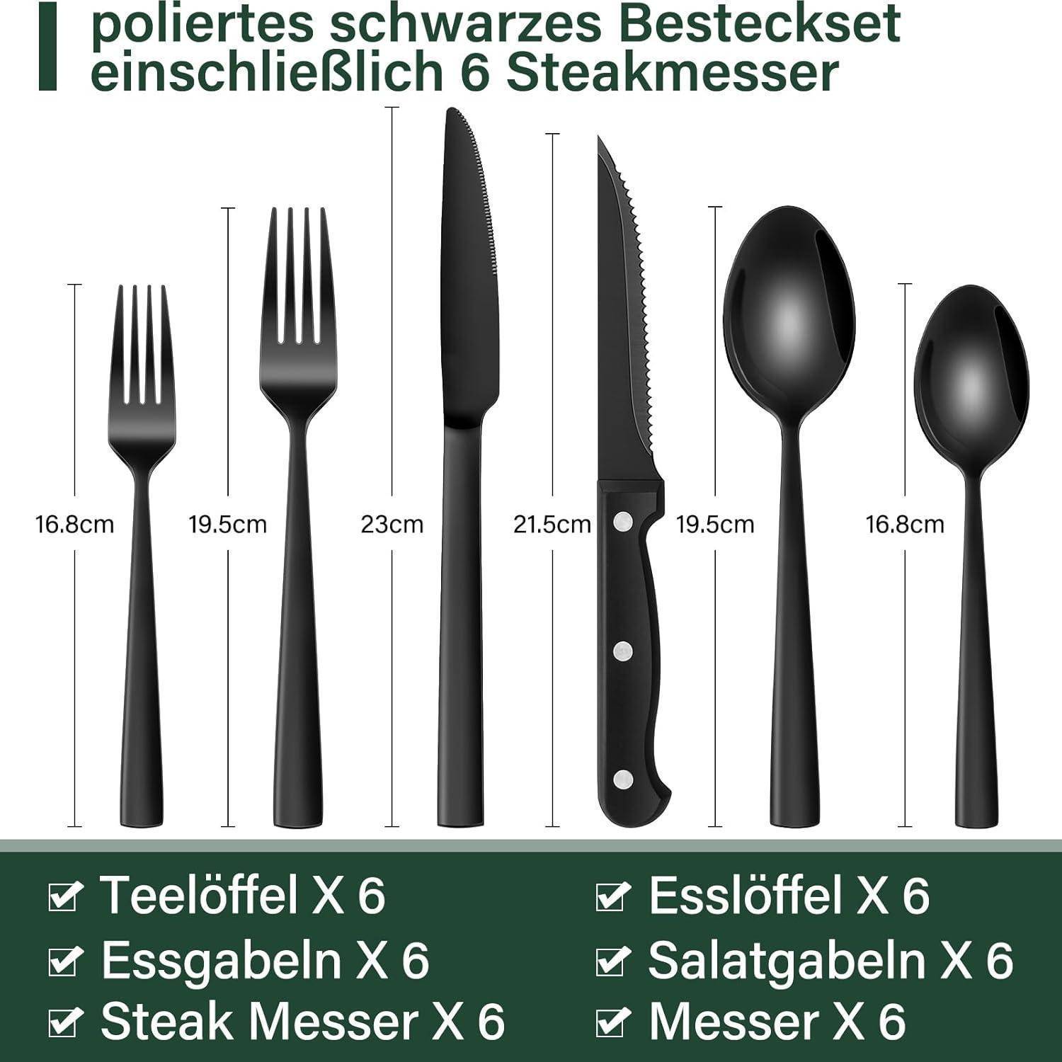Besteckset Edelstahl 36teilig 6 Personen quadratische Kanten