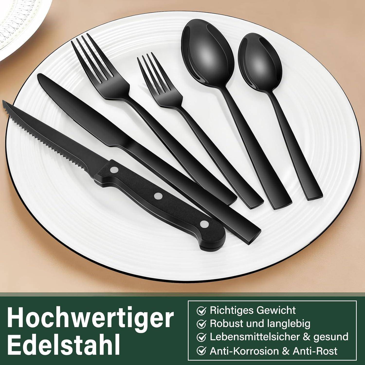 Besteckset Edelstahl 36teilig 6 Personen quadratische Kanten