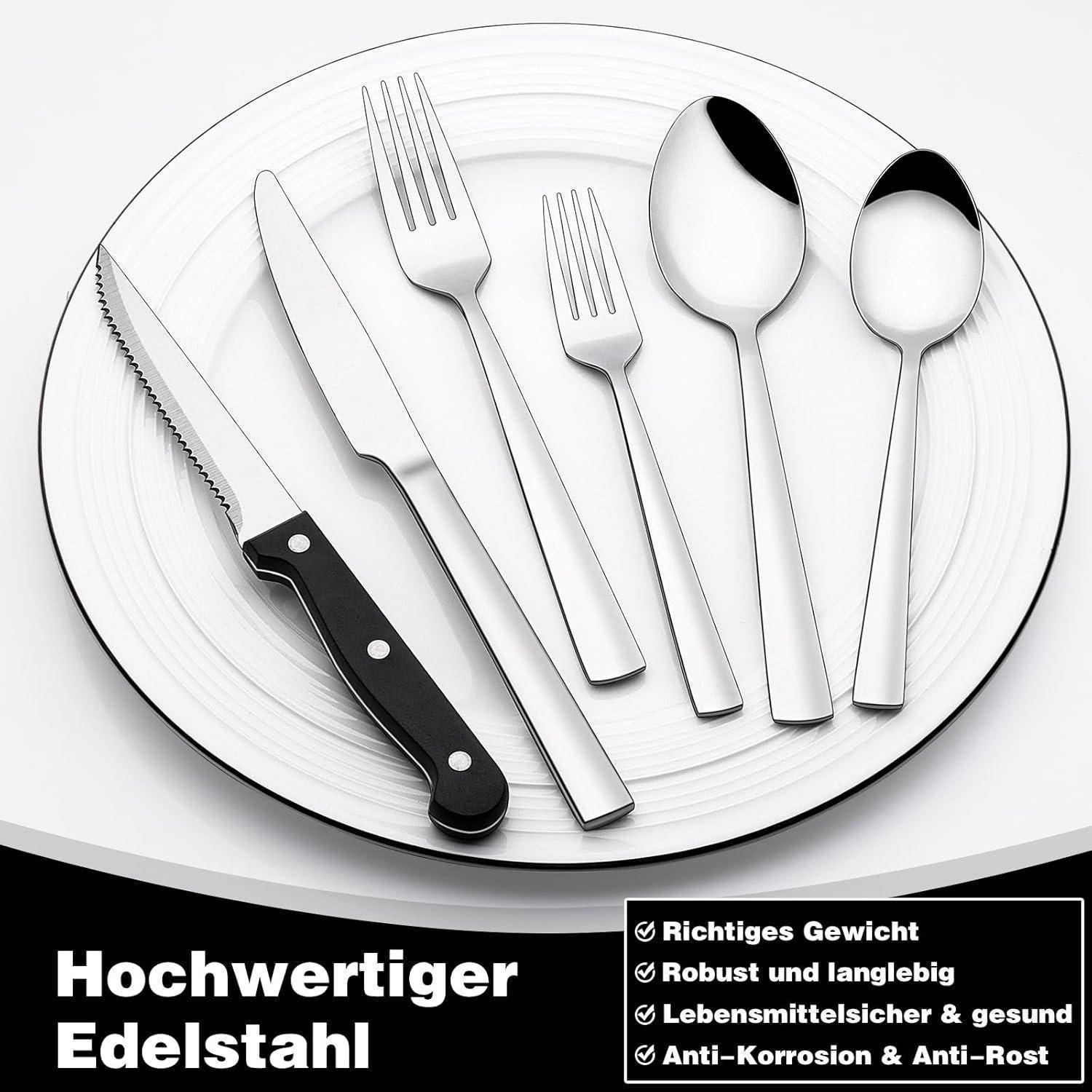 Besteck Set 72teilig Edelstahl Steakmesser quadratische Kanten