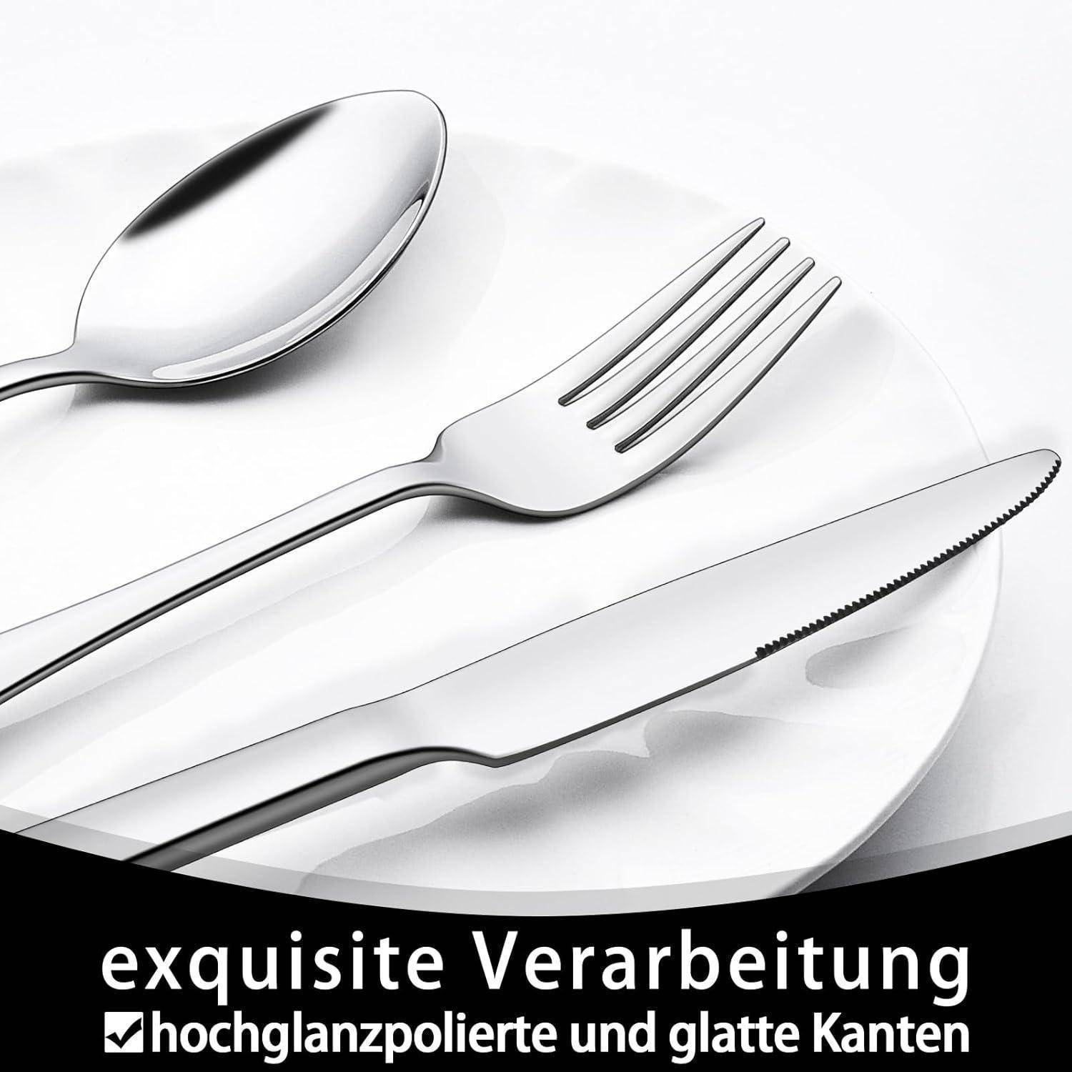 Besteck 30teilig 6 Personen Edelstahl Messer Gabel quadratische Kanten