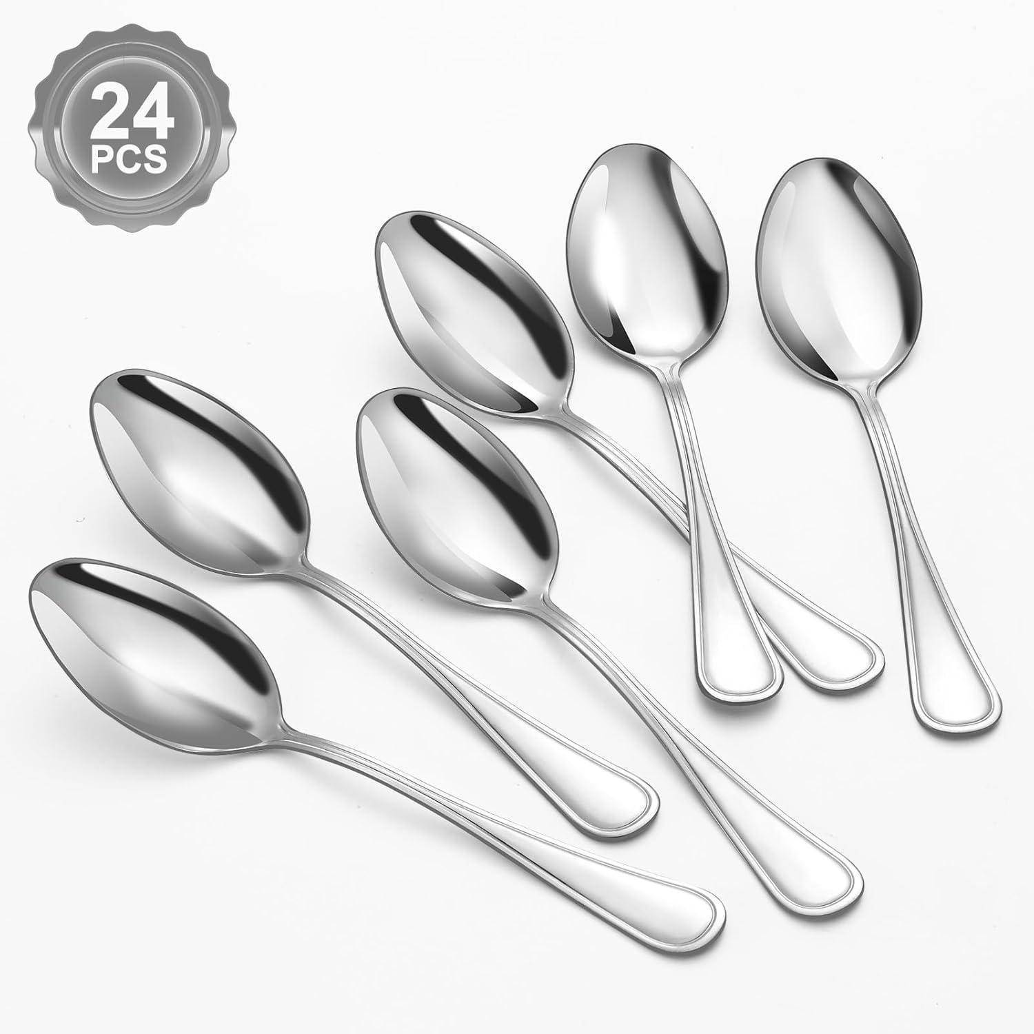 Suppenlöffel 24 Stück Edelstahl 20,3cm Silberner gemusterter Griff
