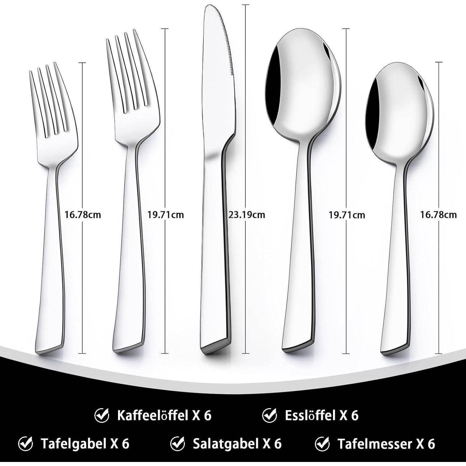 Besteck 30teilig 6 Personen Edelstahl Messer Gabel quadratische Kanten