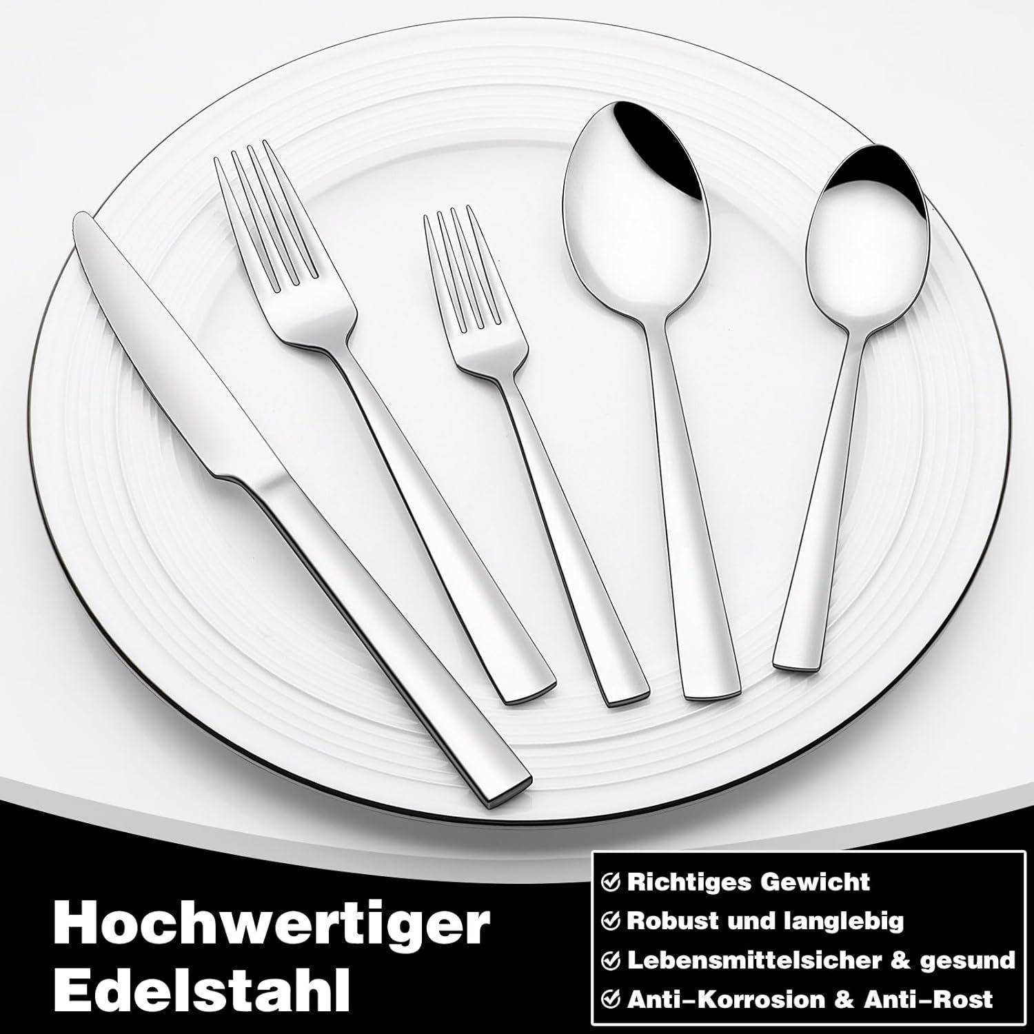 Besteck 30teilig 6 Personen Edelstahl Messer Gabel quadratische Kanten