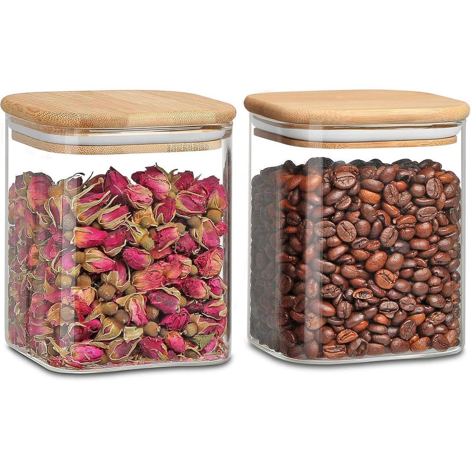 Vorratsgläser Bambusdeckel luftdicht 800ml Nudeln Kaffee 2 Pack 800ml
