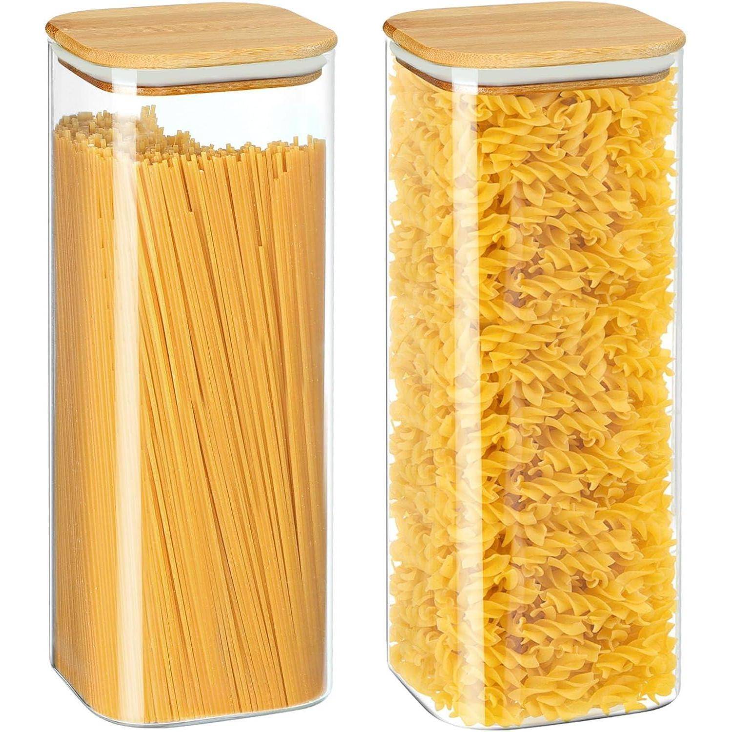 Vorratsdose Glas Bambusdeckel Spaghetti Nudeln Mehl Reis 2 Pack 2500ml