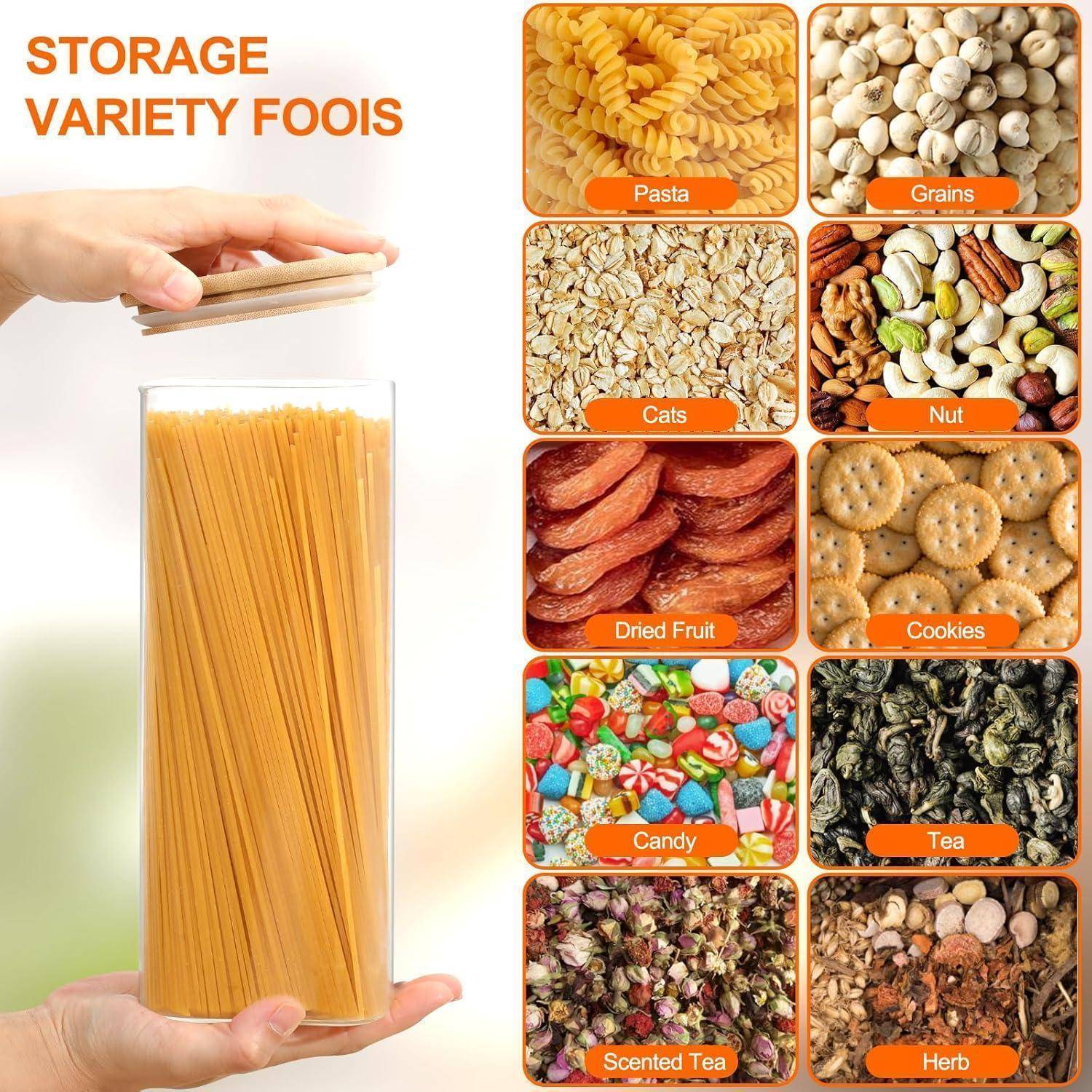 Vorratsdose Glas Bambusdeckel Spaghetti Nudeln Mehl Reis 2 Pack 2500ml